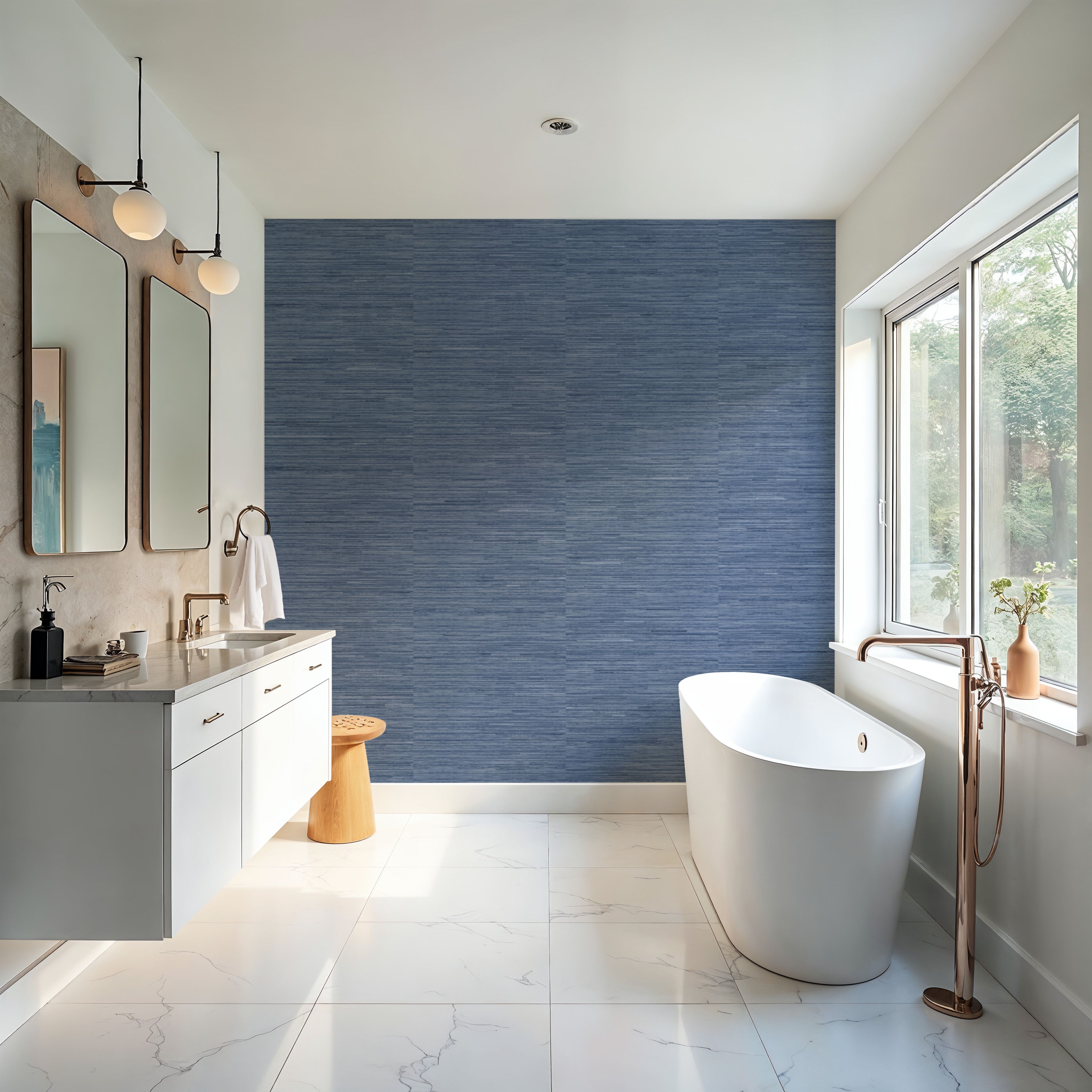 Faux Grasscloth with Visible Seams, Lapis