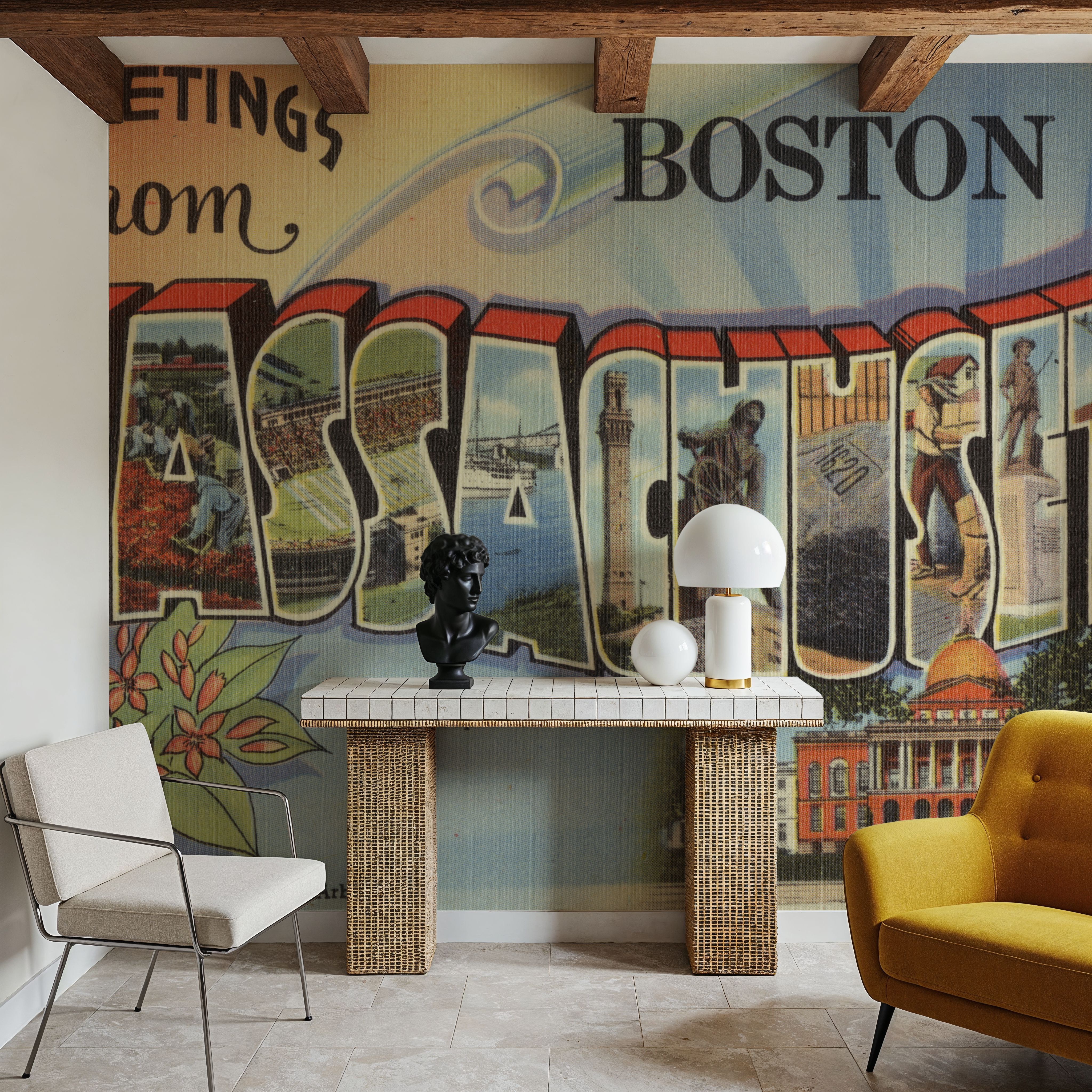 Greetings from Massachusetts - Screenprint Postcard