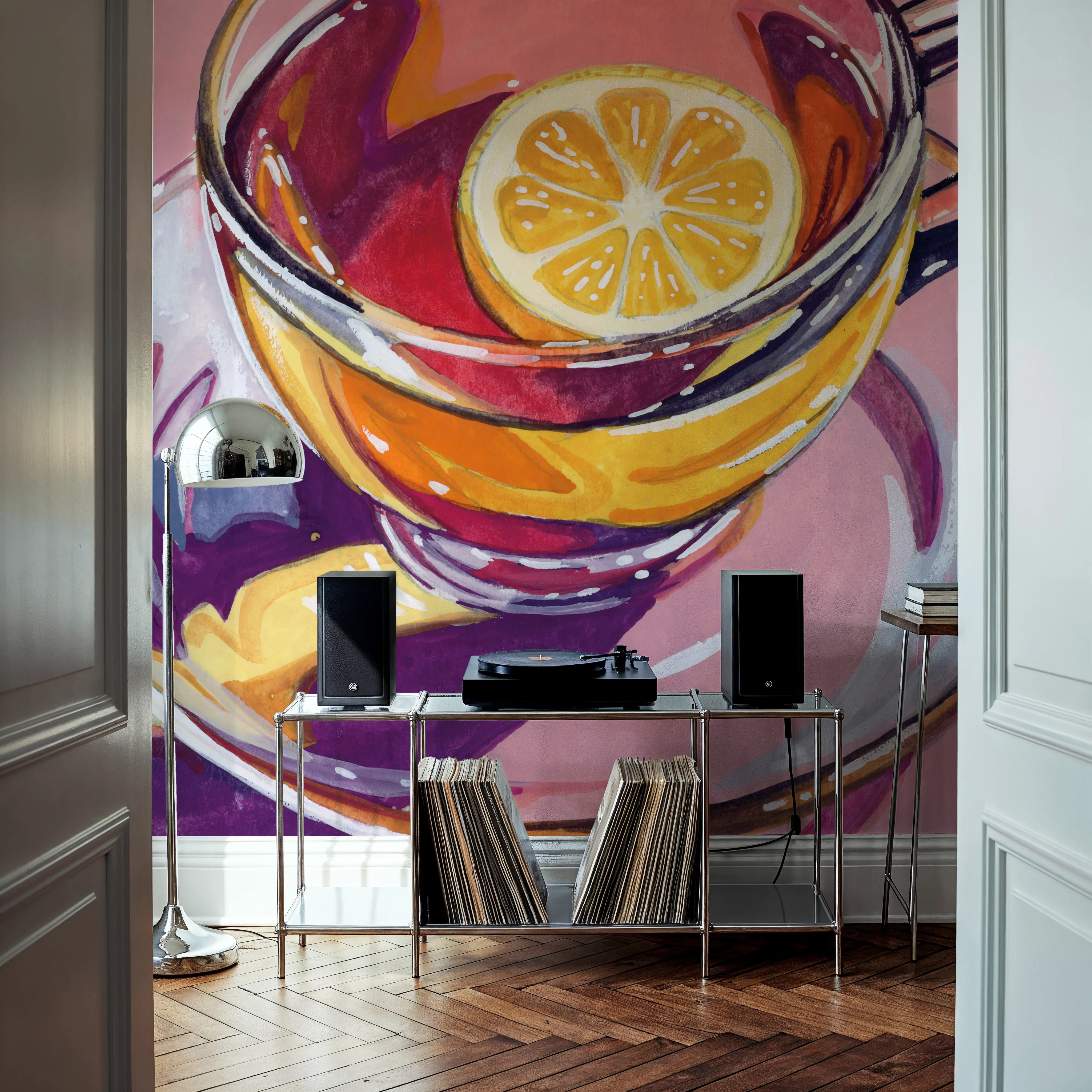 Wall Mural - Clear Cup of Tea With Lemon - Food & Drink Nature mural wallpaper - Pink - Bedroom - Wallism UK - Peel & Stick or Paste-the-Wall