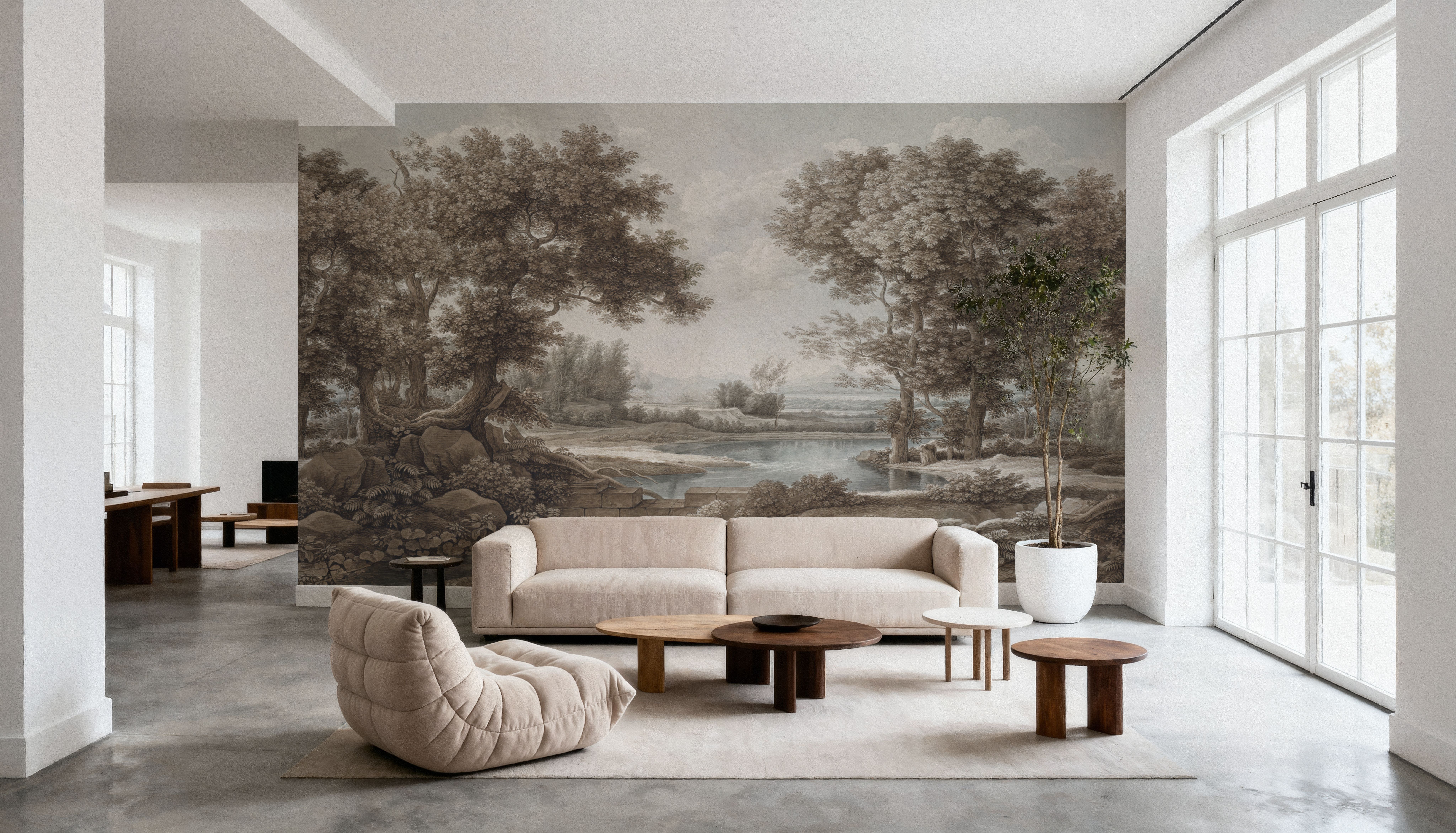 Riverbank Oak Landscape, Vintage