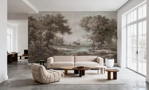 Riverbank Oak Landscape, Vintage