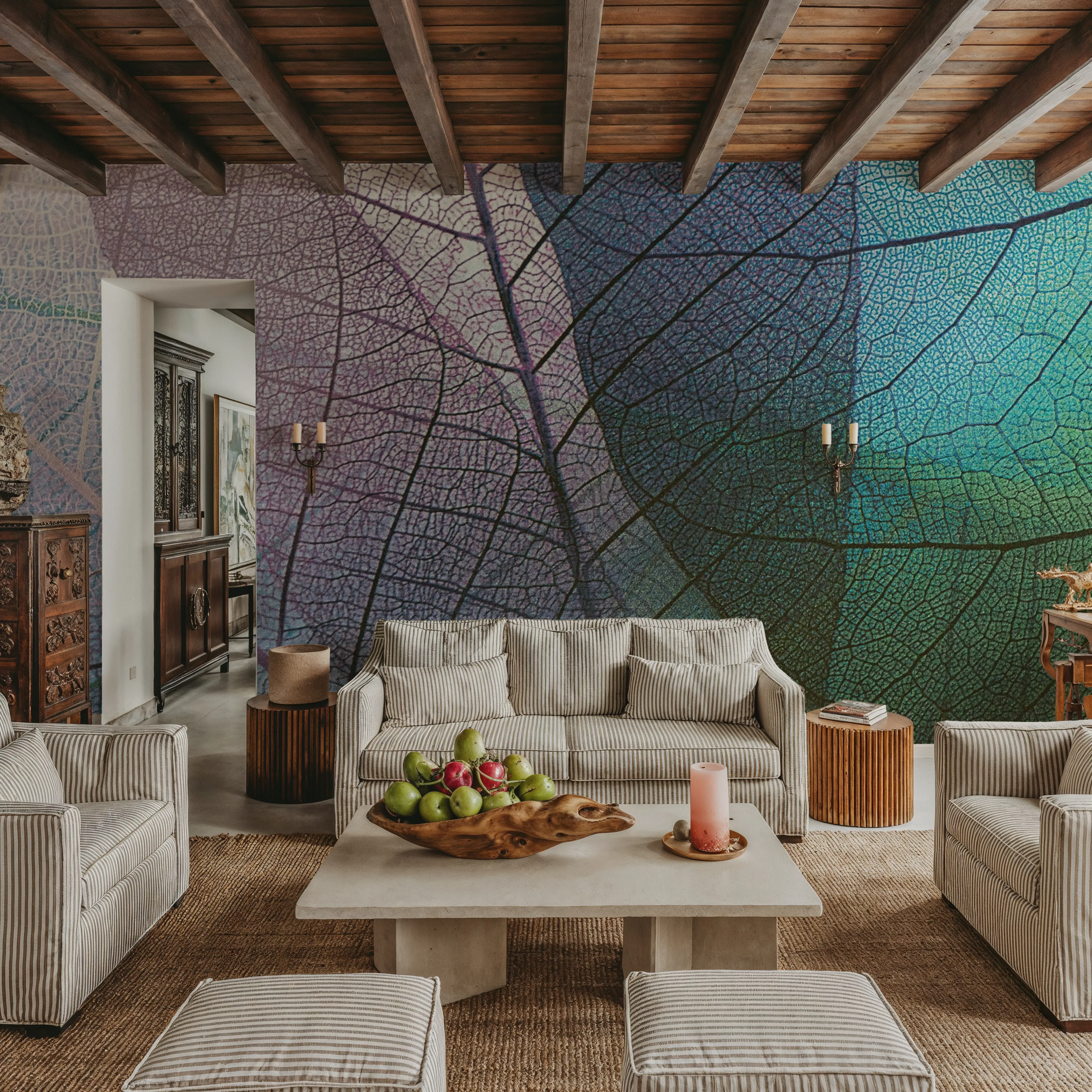 Wall Mural - Pastel Leaves - Abstract Nature mural wallpaper - Blue - Offices - Wallism UK - Peel & Stick or Paste-the-Wall