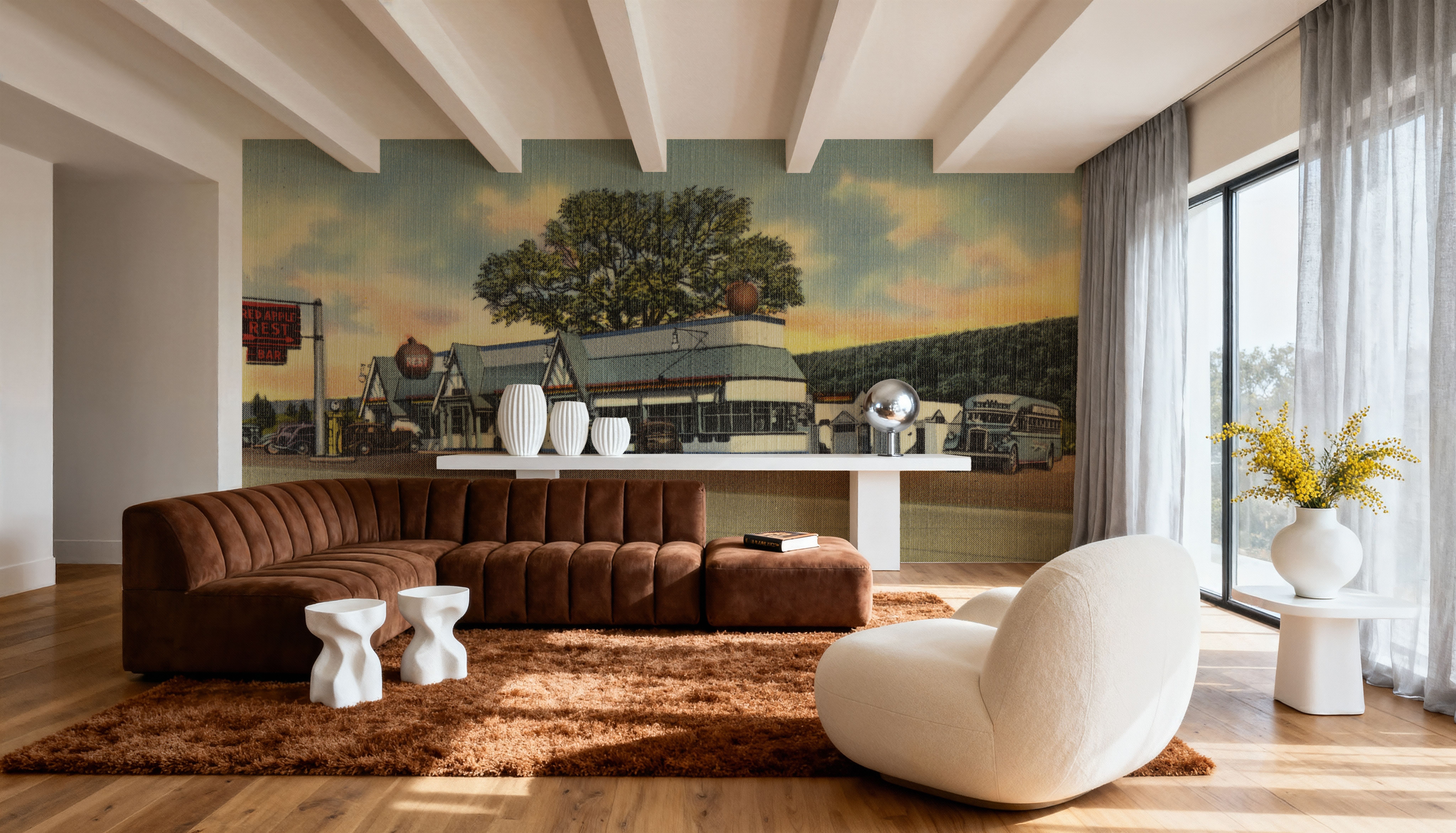 Greetings from Red Apple Rest - Screenprint Postcard, Wallpaper