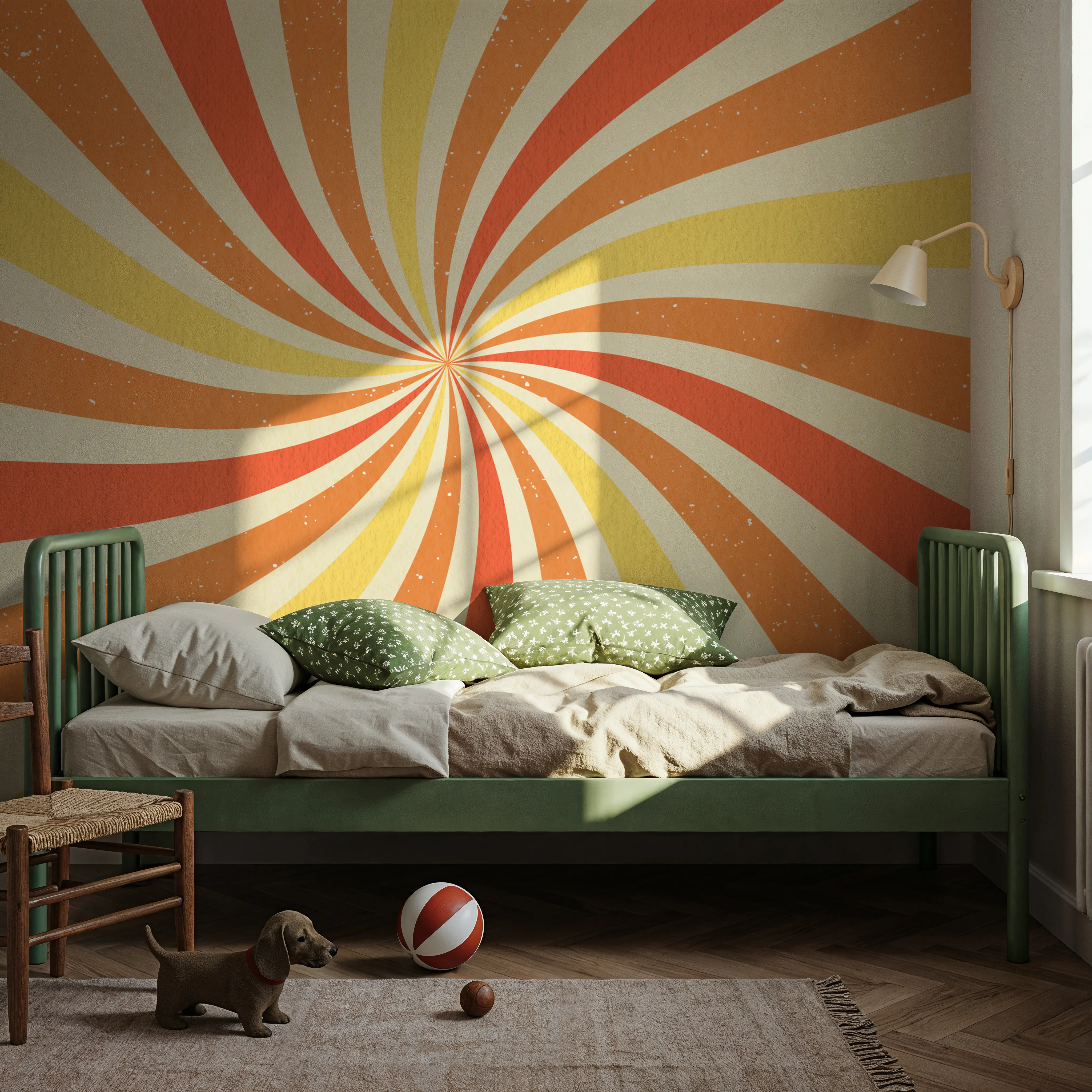 Fotobehang - Groovy Sunlight - Abstract Kunst Grafische Kunst Mural - Oranje - Slaapkamers - Wallism België - Zelfklevend of Vliesbehang
