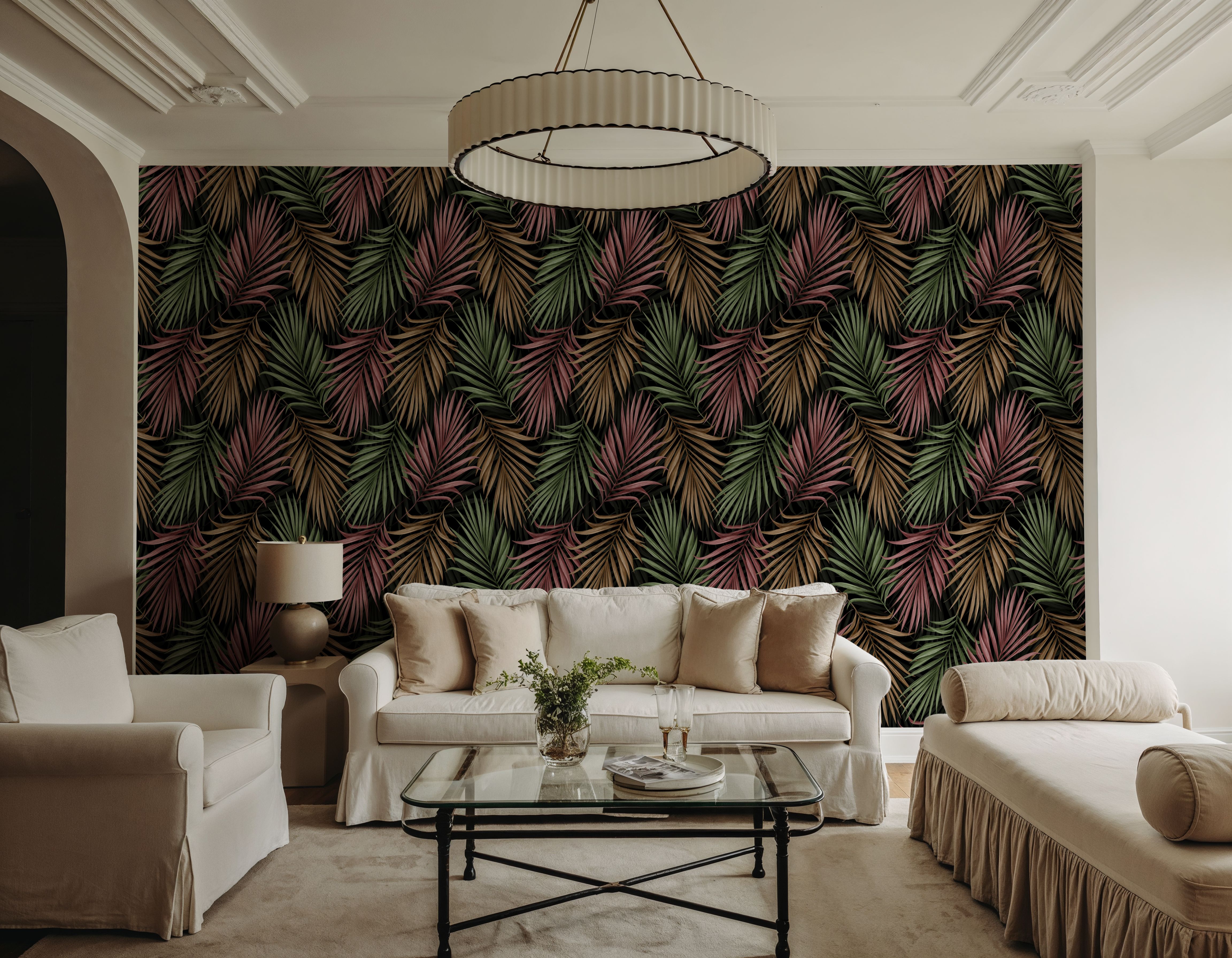 Bright Palms Pattern, Plum & Brown