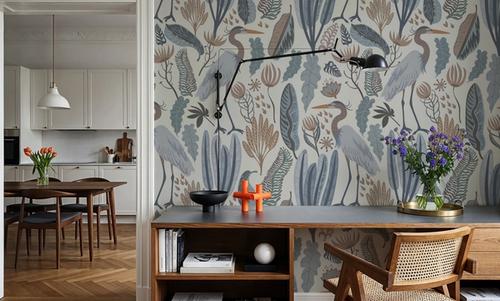 Heron & Plants Blue Cream