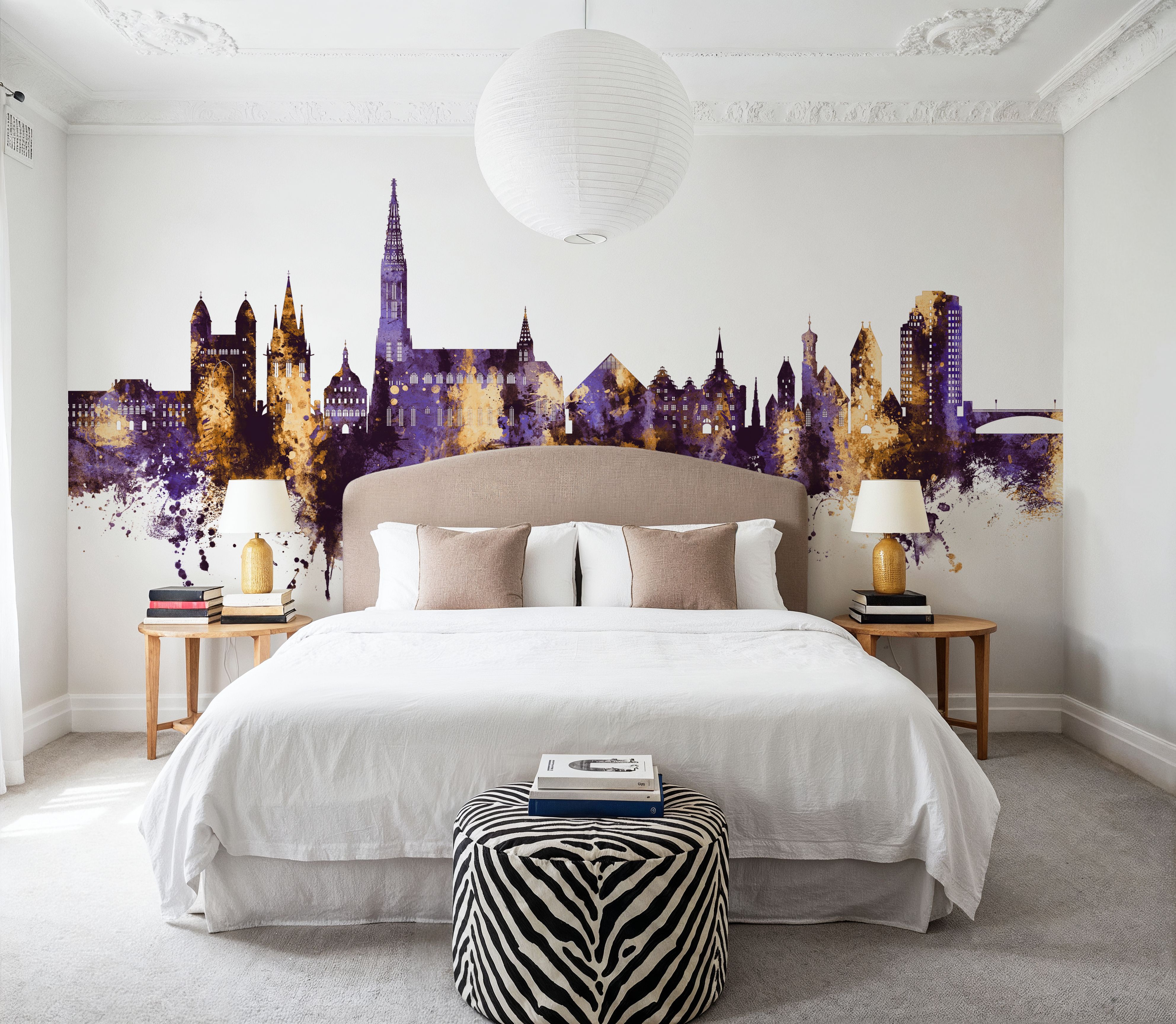 Ulm Germany Skyline Purple & Gold