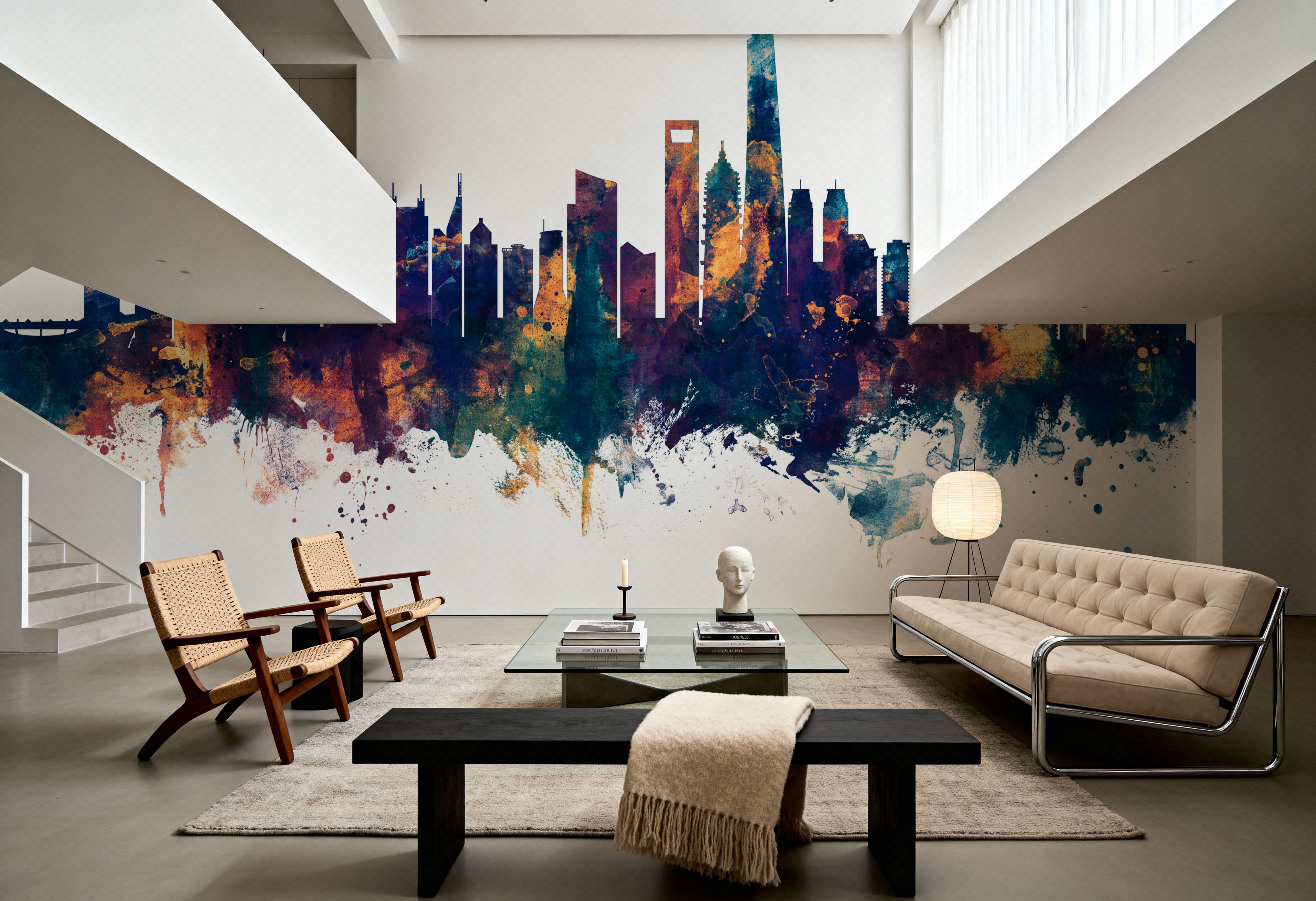 Shanghai China Skyline Blue & Bronze