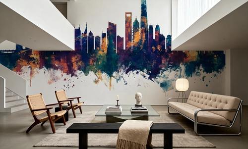Shanghai China Skyline Blue & Bronze