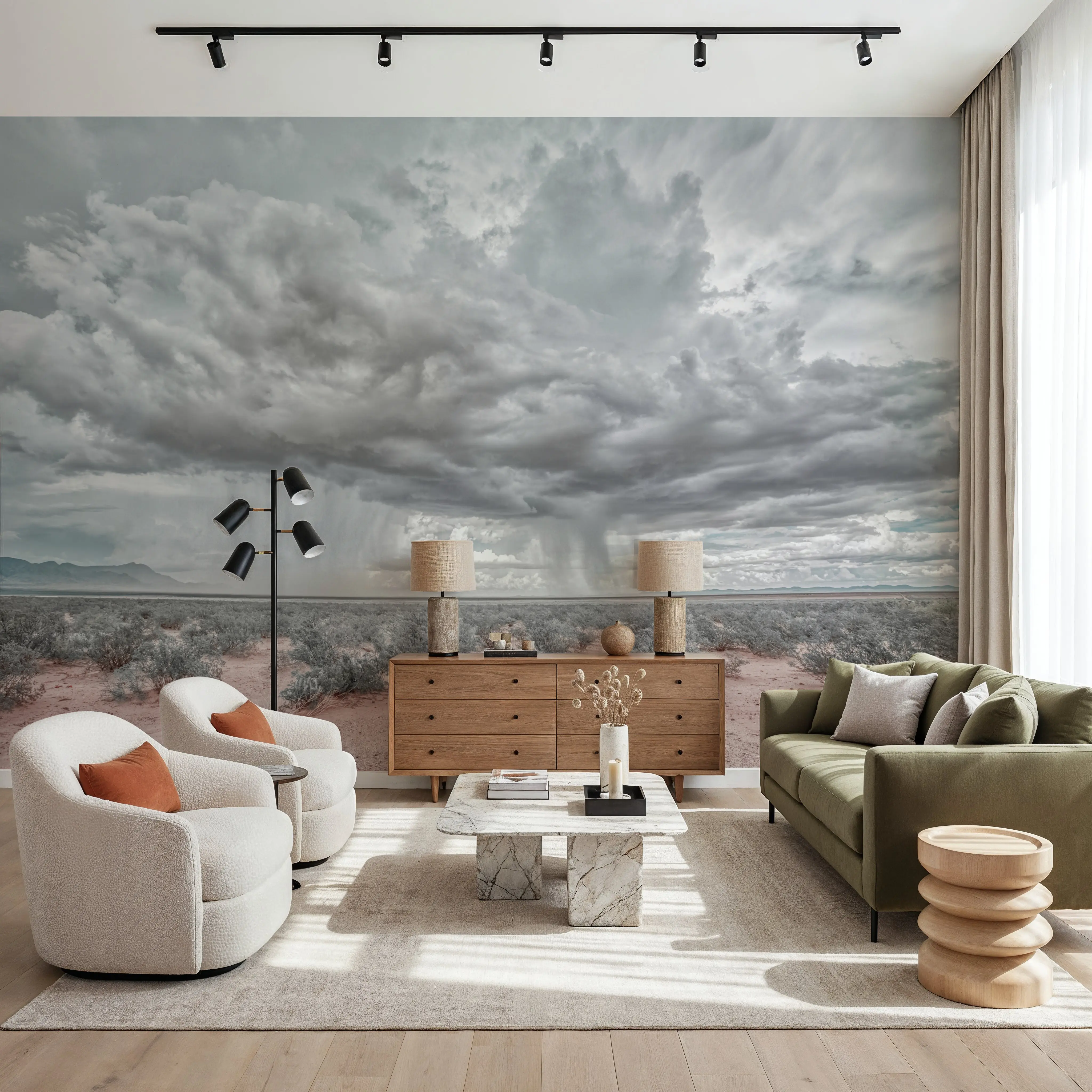 Papier Peint Panoramique - New Mexico Rain - Désert Ciel - Gris - Chambre - Wallism Belgique - Encollage au mur ou Autocollant