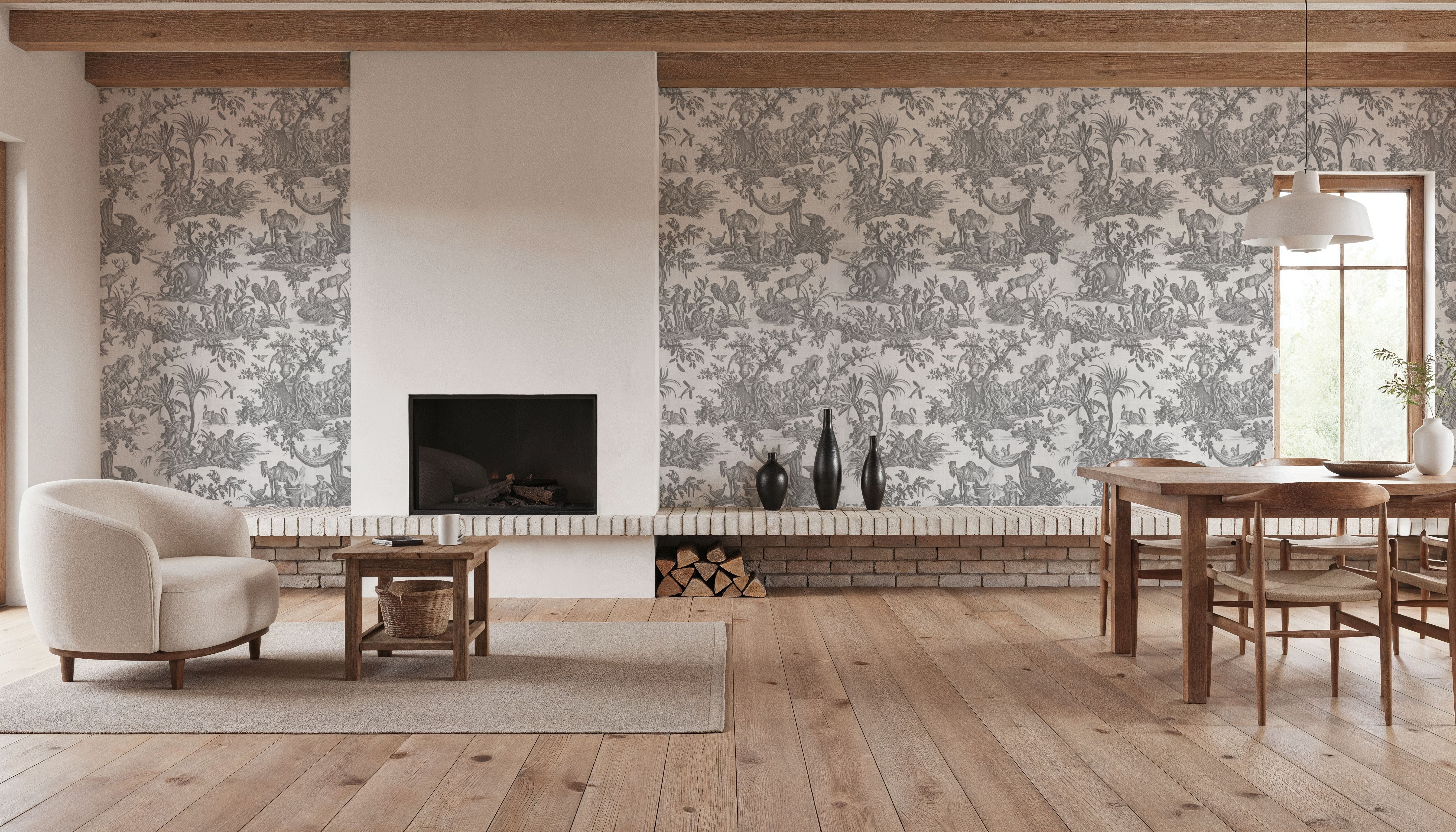 Patinated Linen Toile de Jouy, Stone