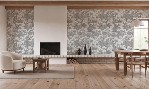 Patinated Linen Toile de Jouy, Stone