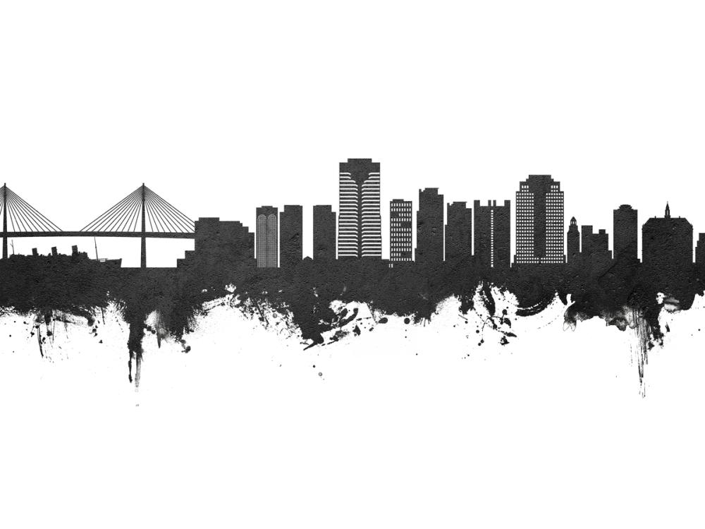 Long Beach California Skyline Black & White