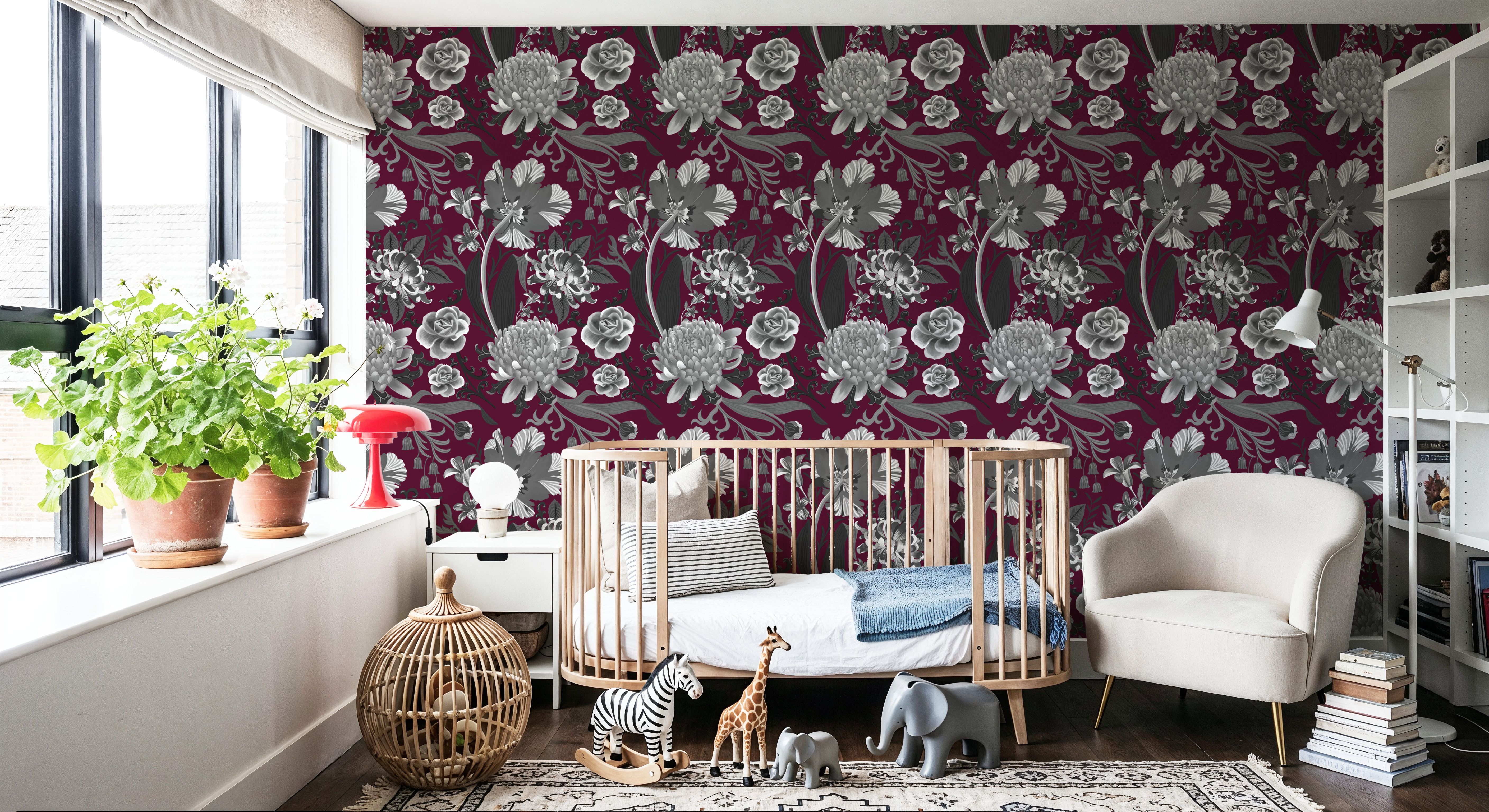 Rococo Chysatemums, Stone on Wine, Wallpaper