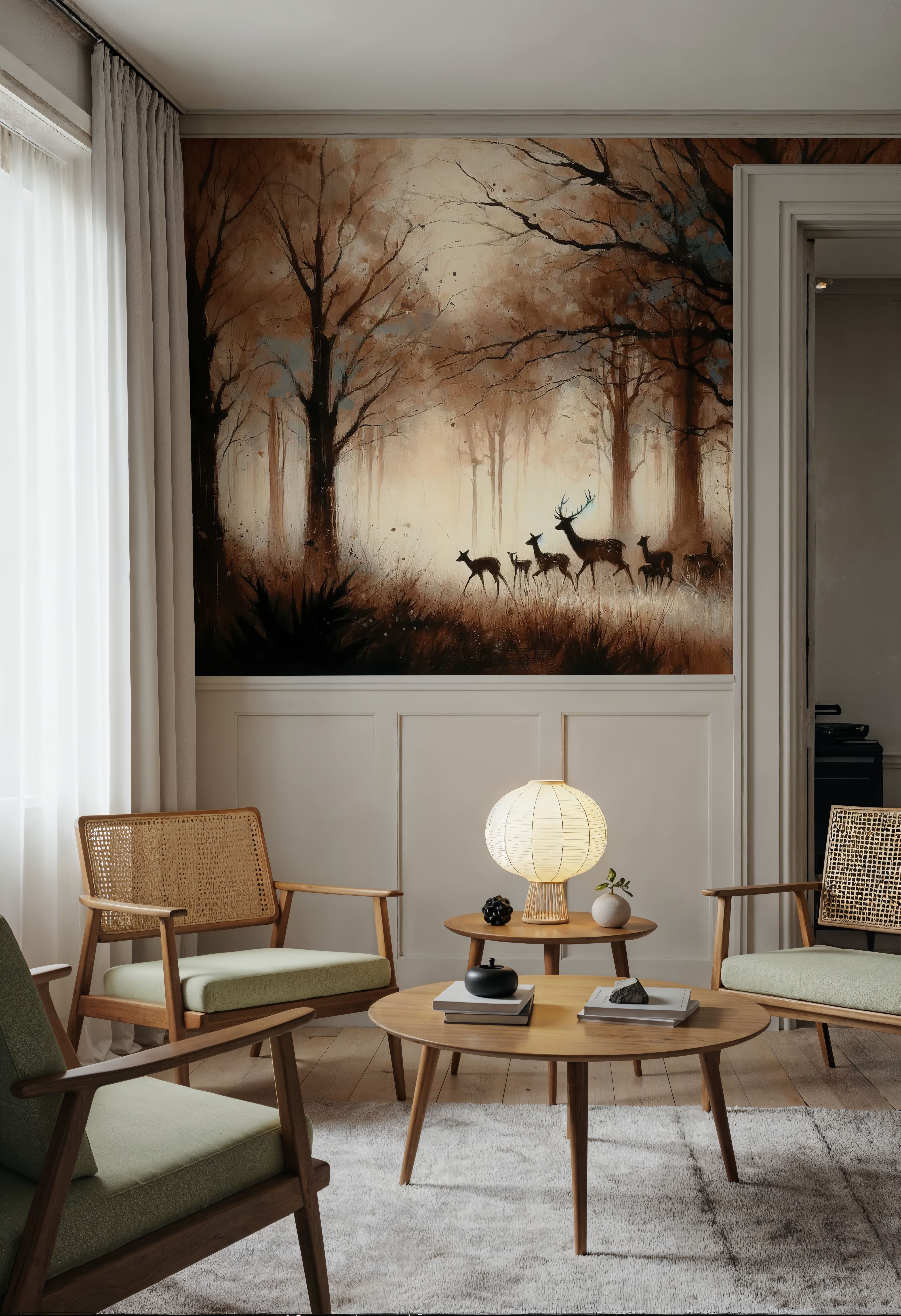 Deer Family in Misty Sepia