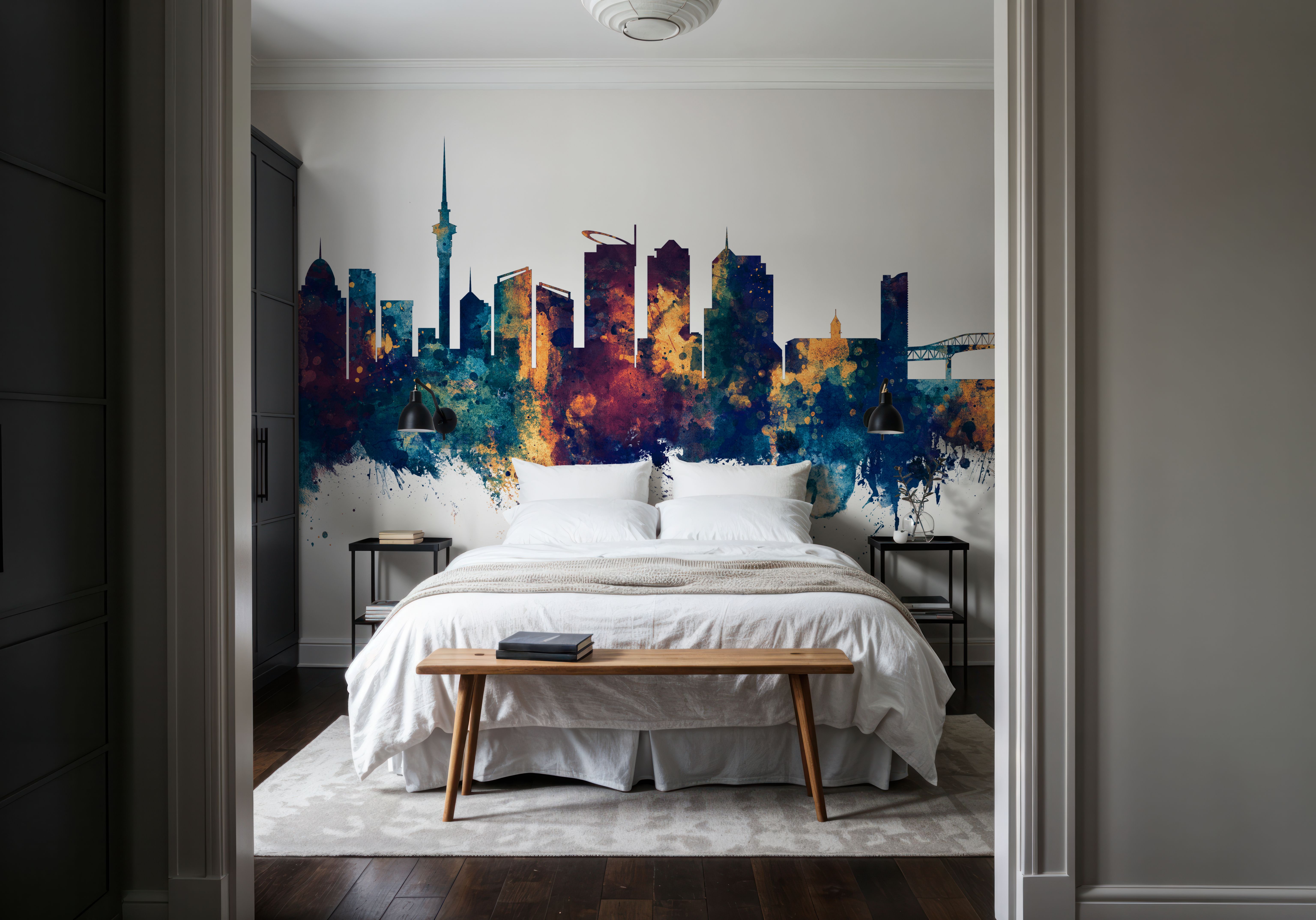 Auckland New Zeeland Skyline Blue & Bronze