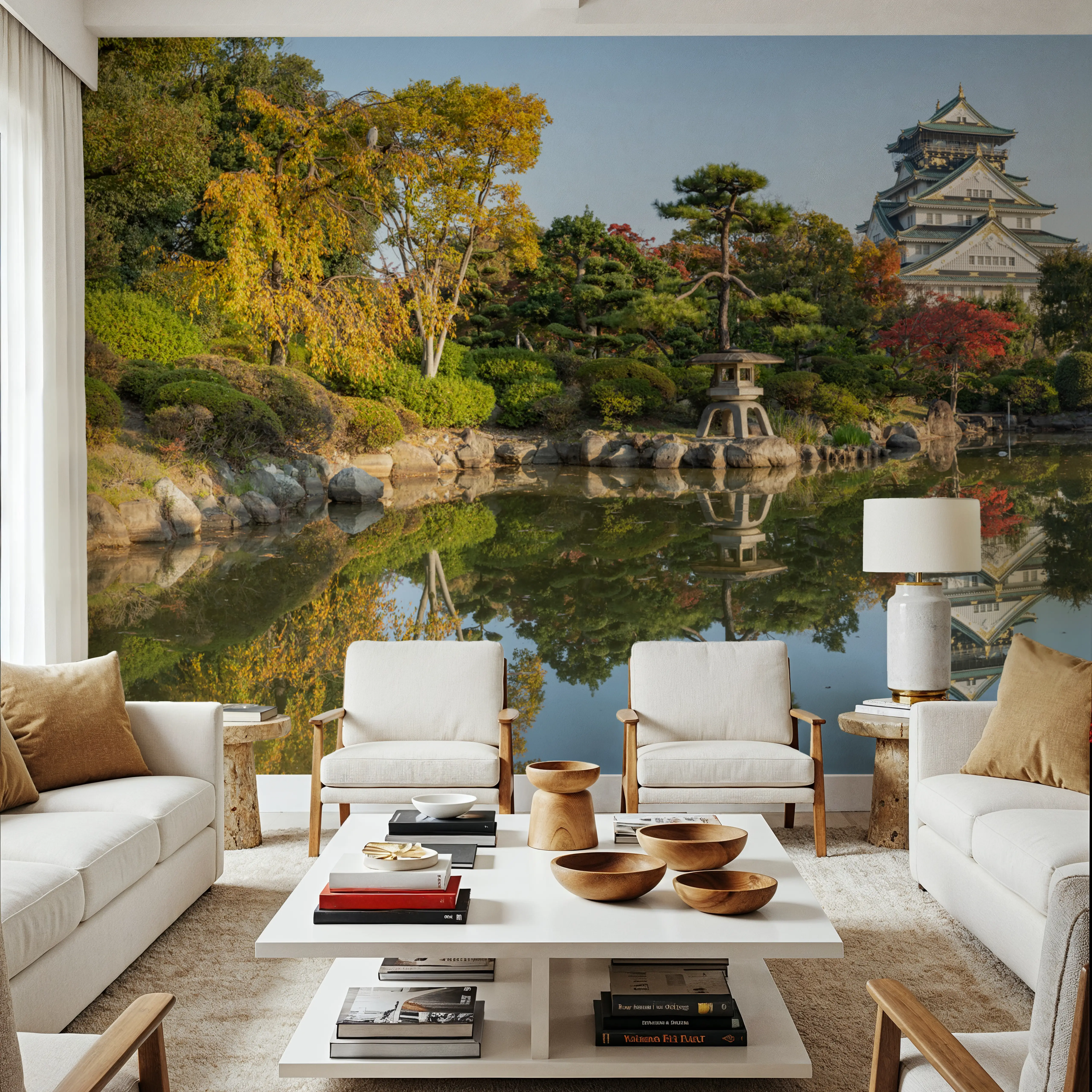 Papier Peint Panoramique - Japanese Garden Goals - Architecture Feuillage - Vert - Salle à manger - Wallism Belgique - Encollage au mur ou Autocollant