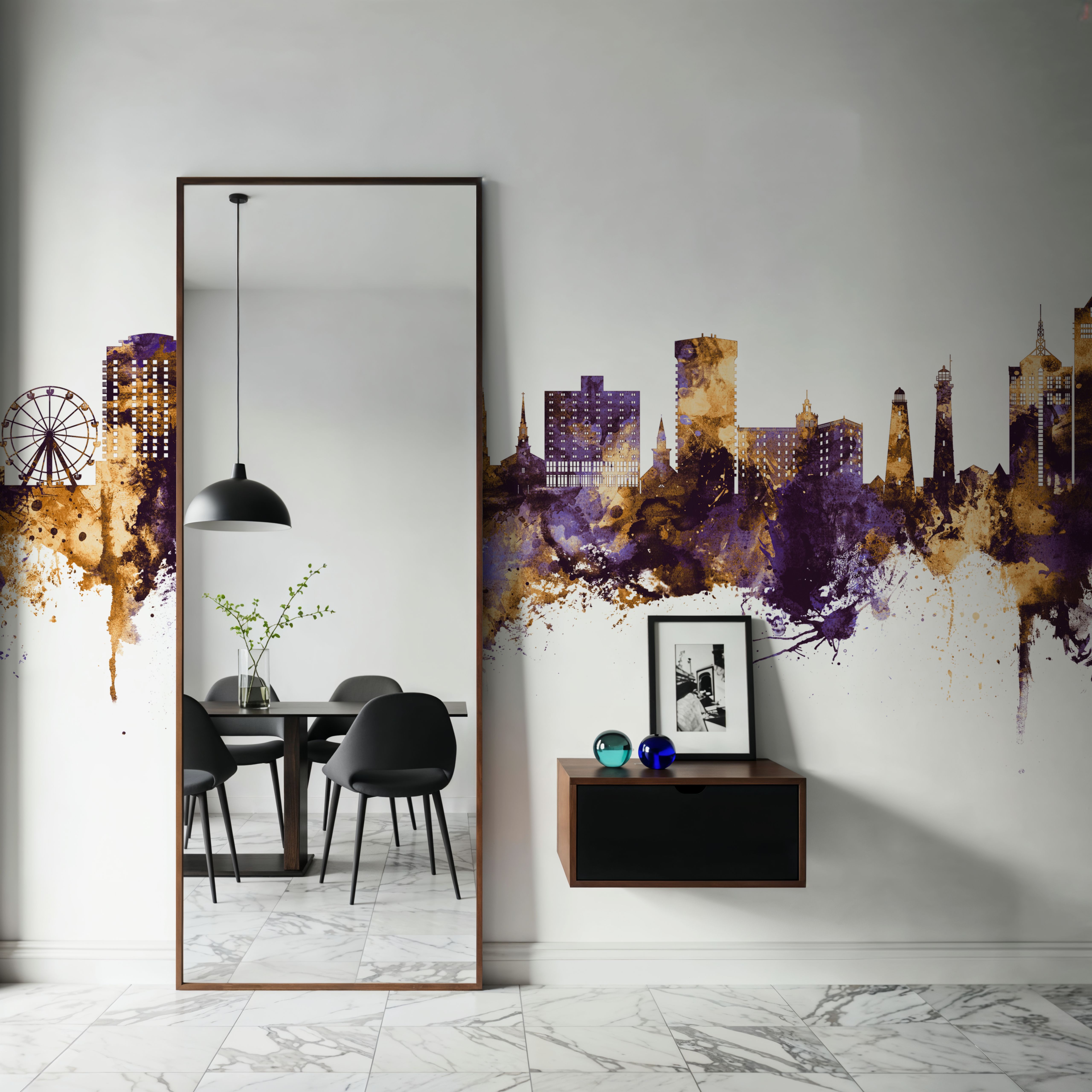 Virginia Beach Skyline Purple & Gold, Wallpaper