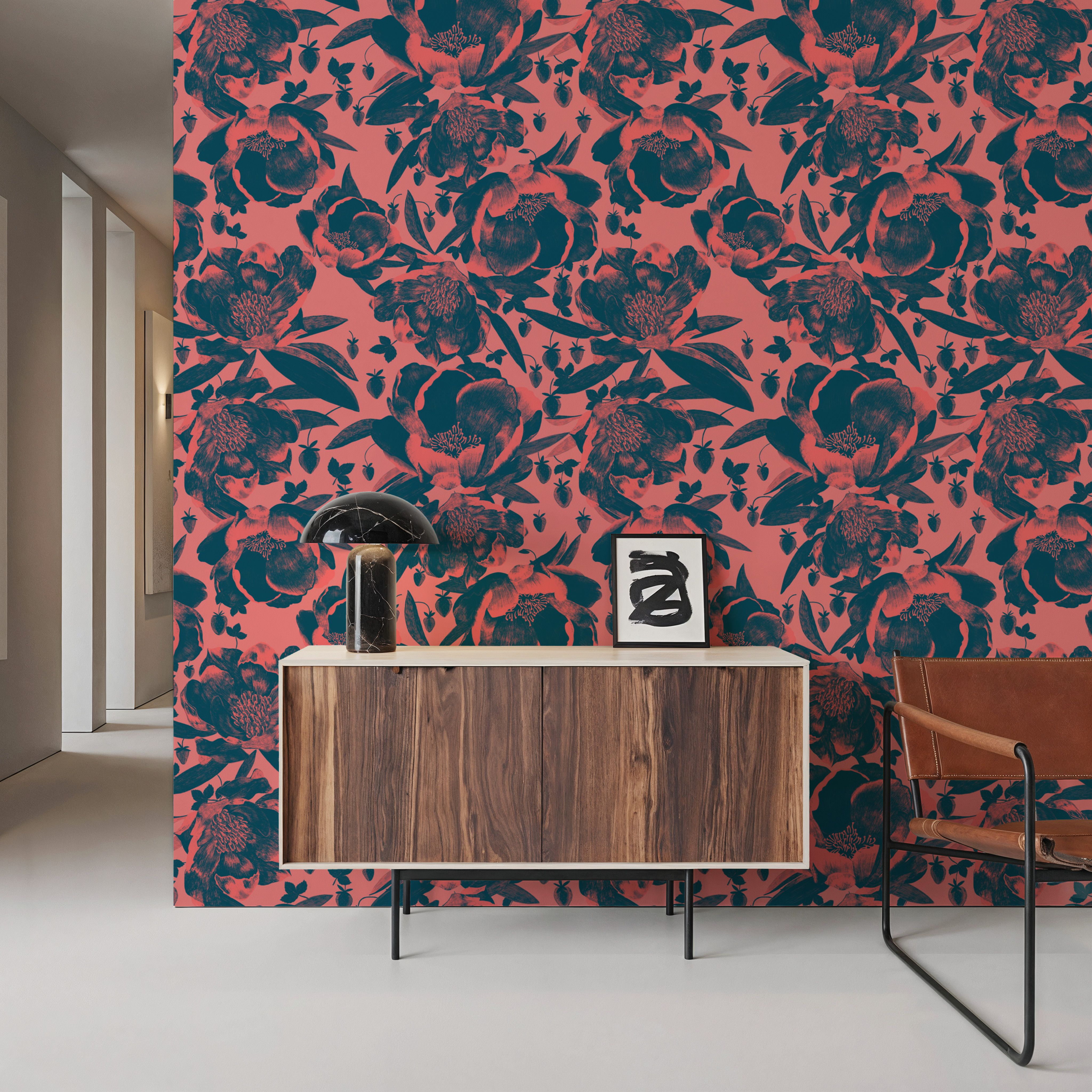 Pop Peonies, Pink & Teal, Tapeten