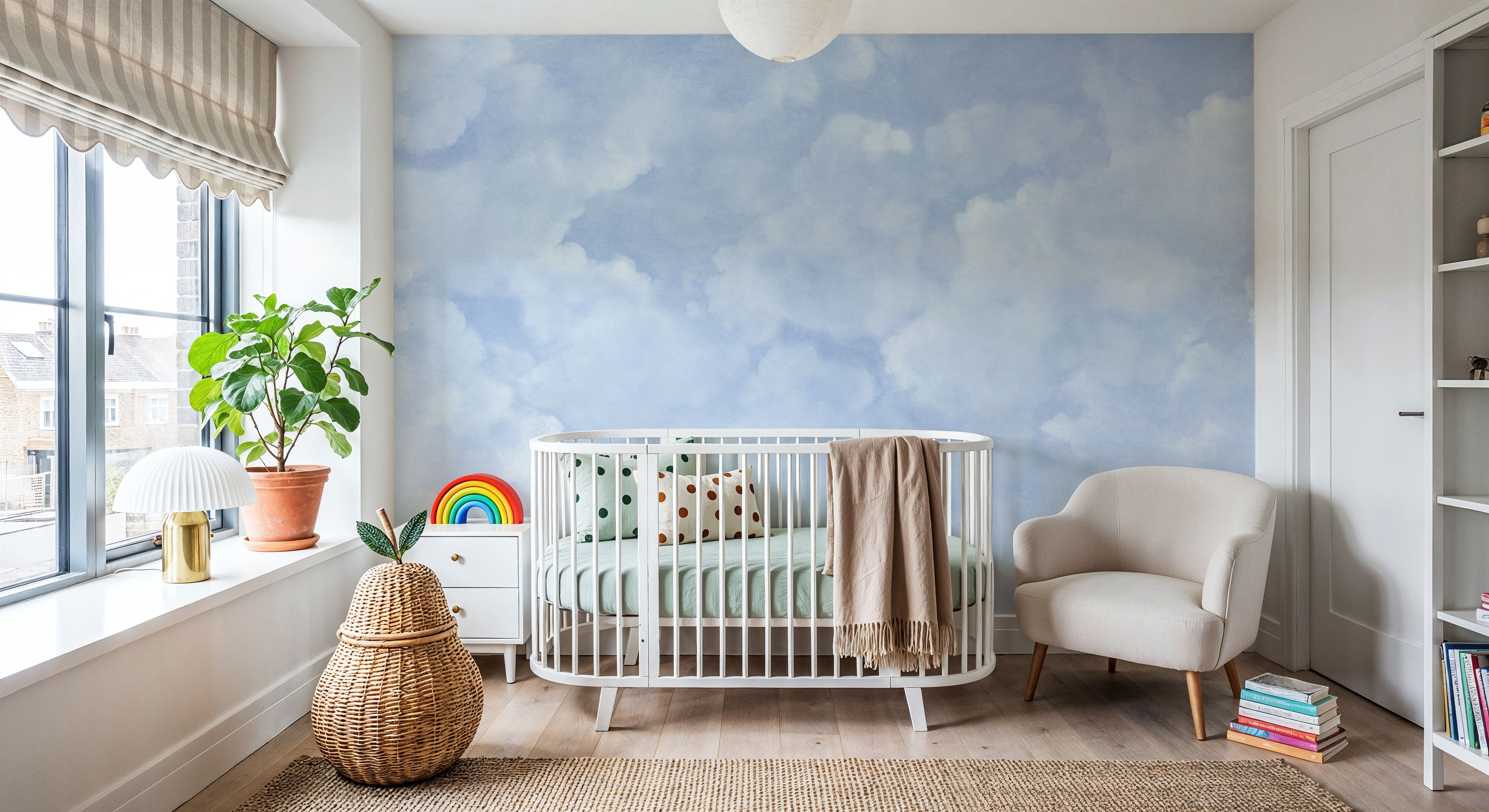 Painted Dreamy Clouds, Bright Blue, Wallpaper