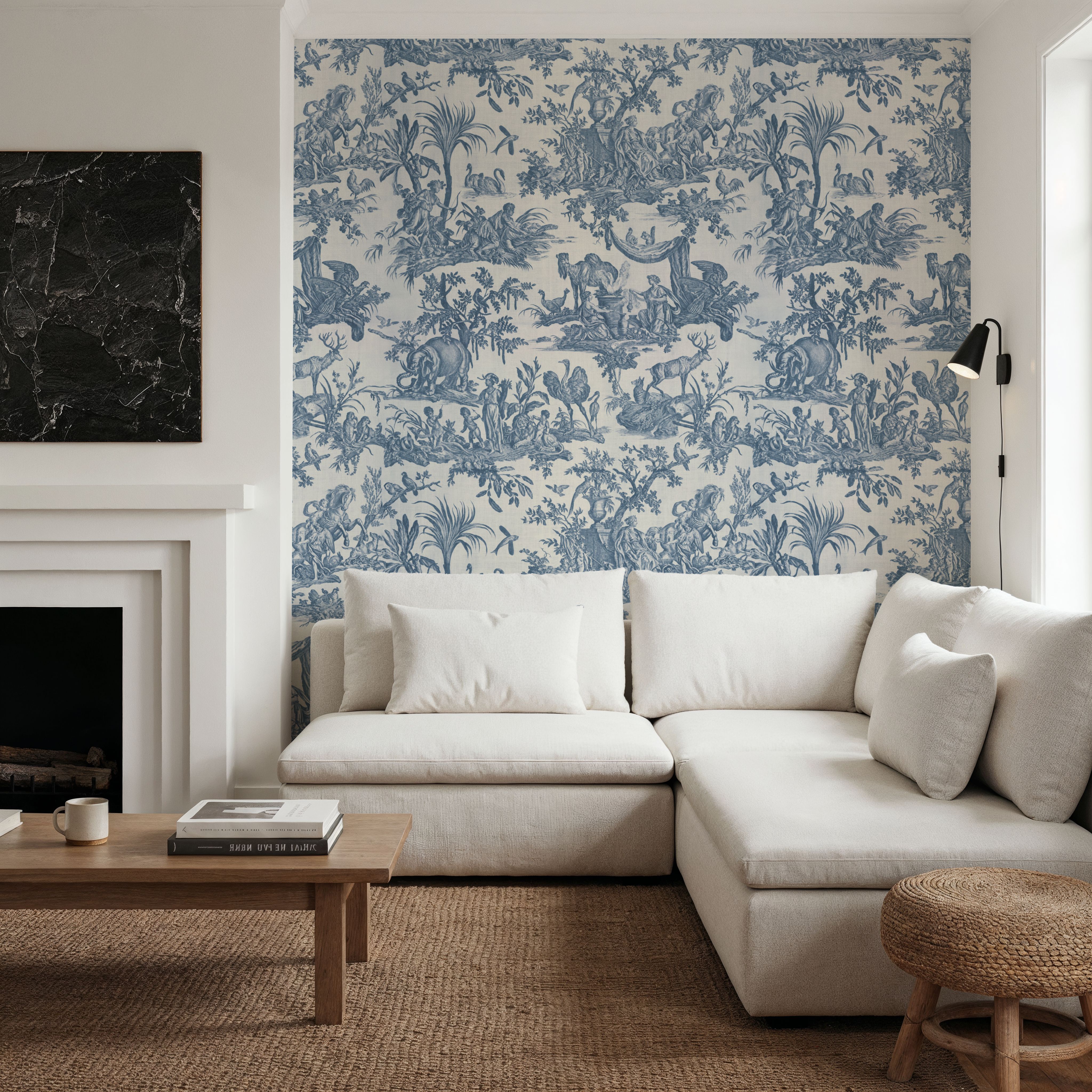 Patinated Linen Toile de Jouy, Navy