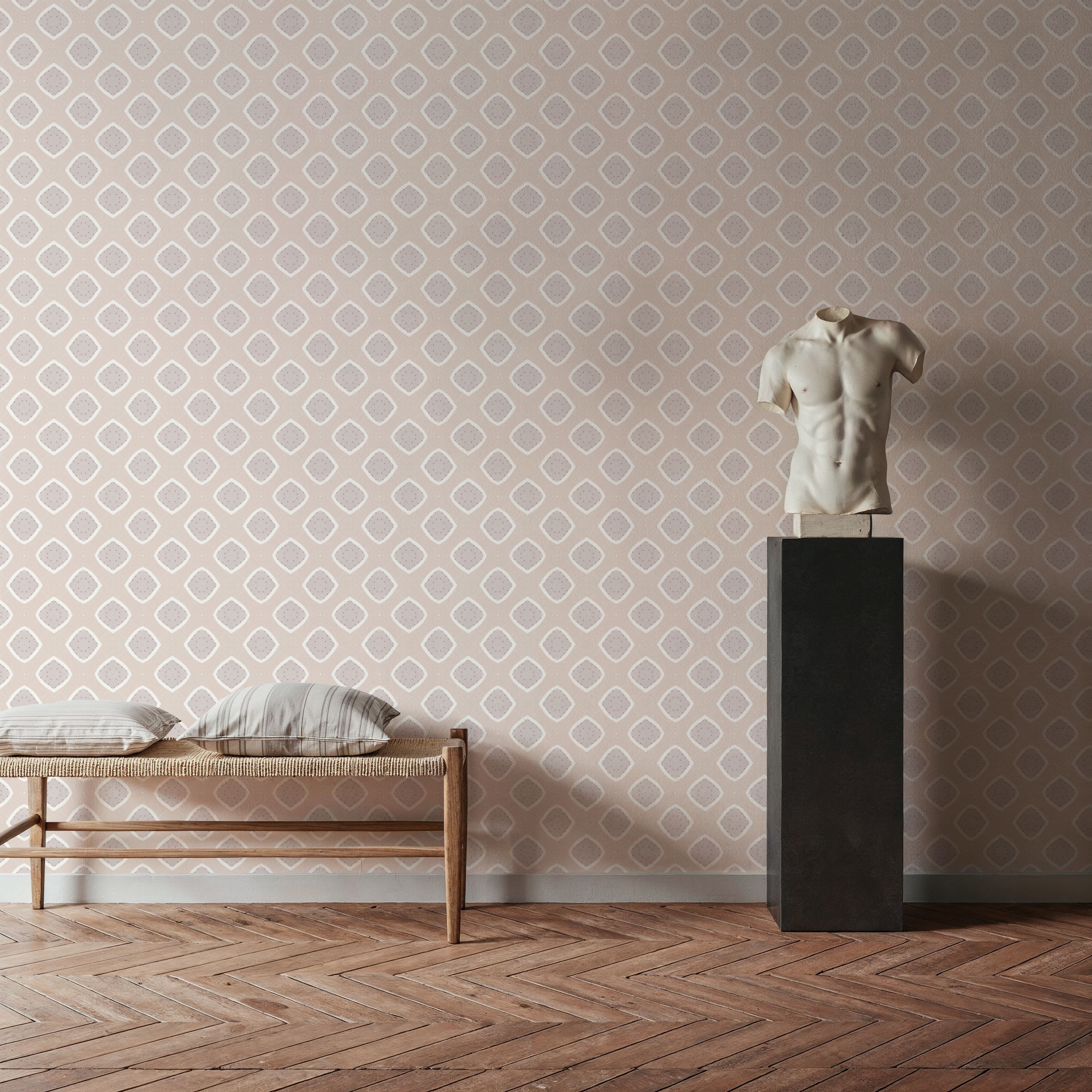 Zelij Squares On Beige, Wallpaper