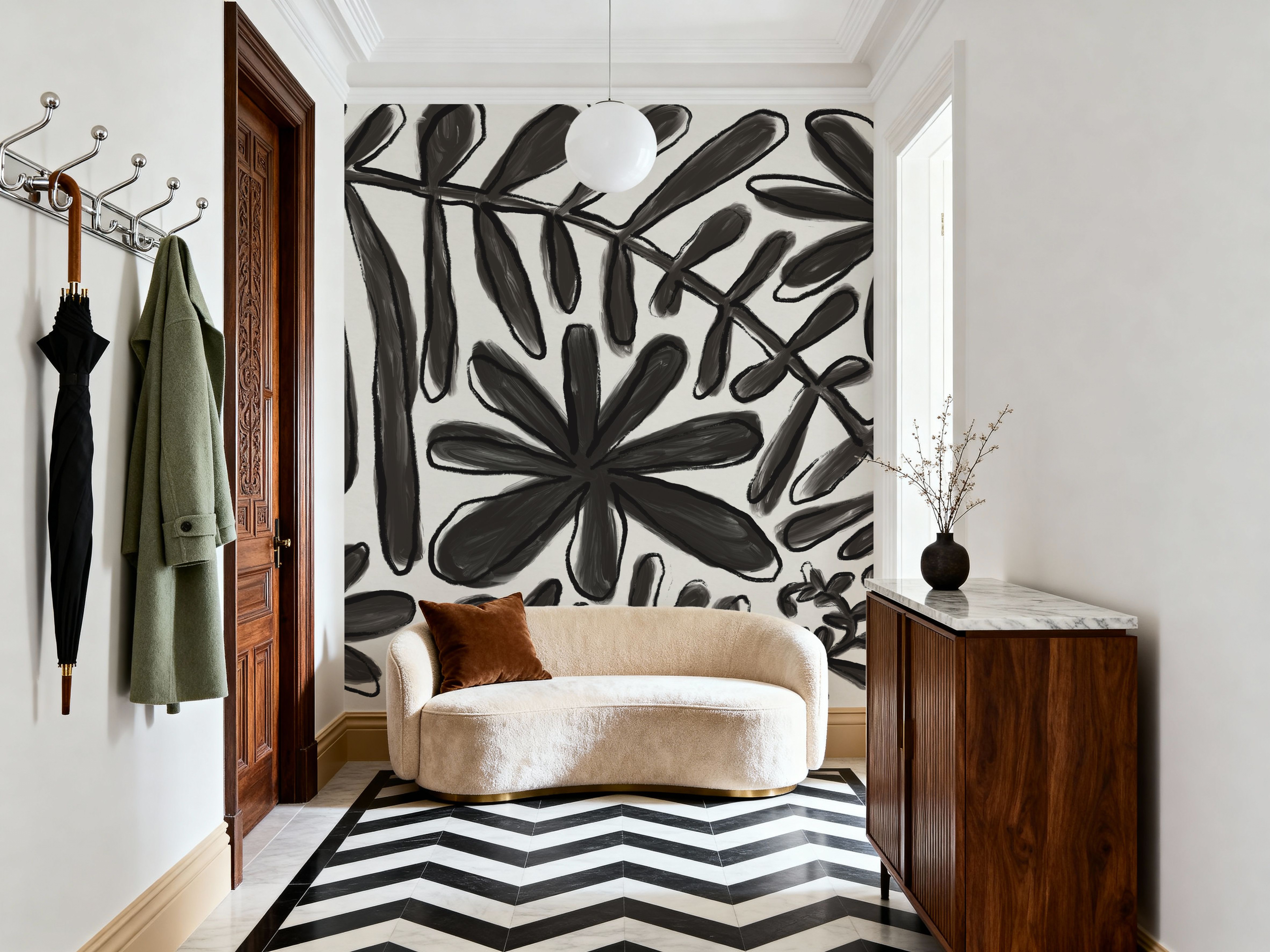 Fern and Flower Lines Black