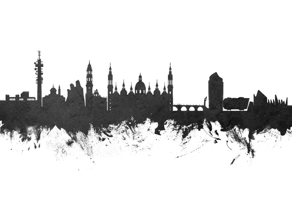 Zaragoza Spain Skyline Black & White