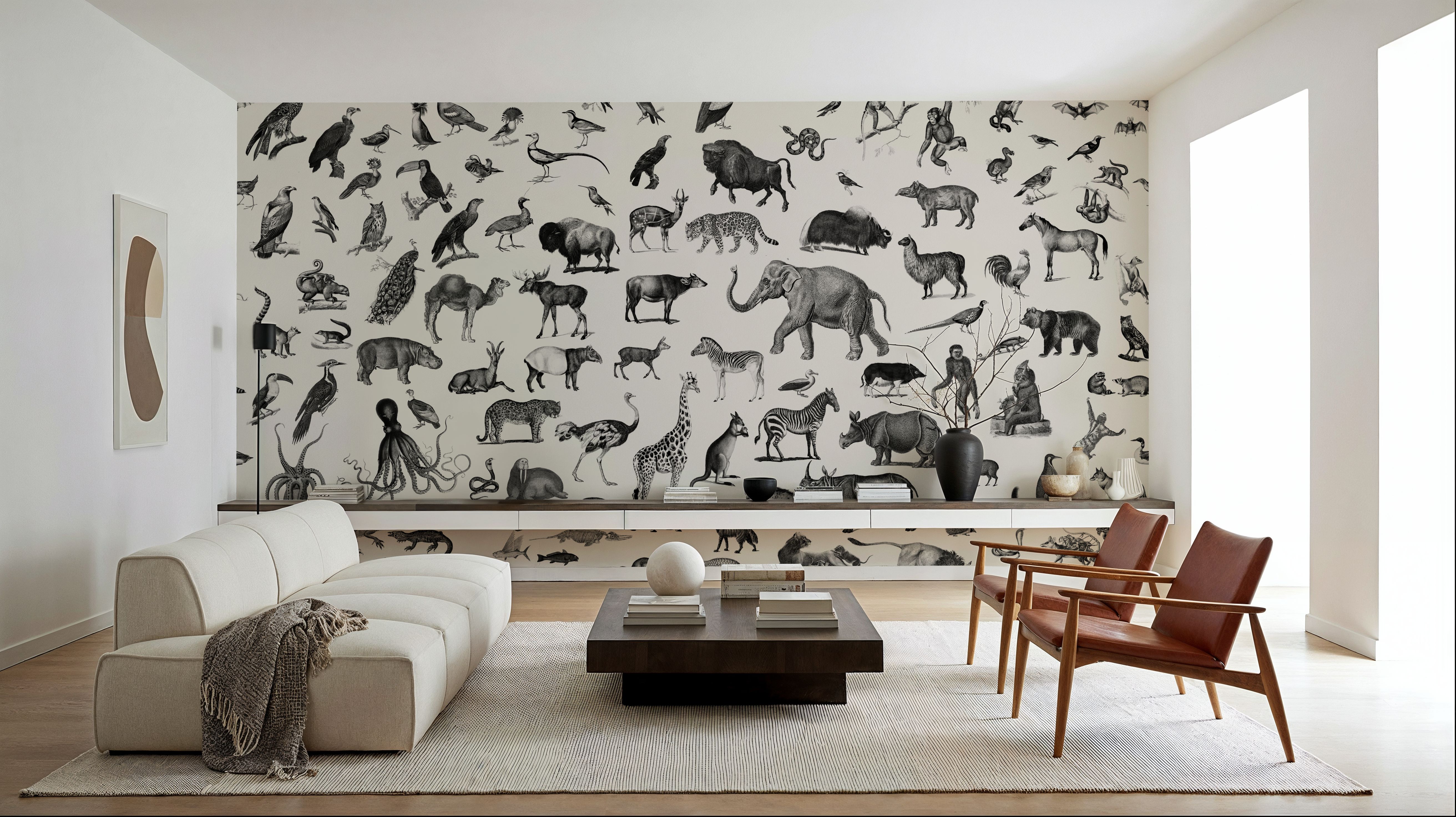 Vintage Animals, Black, Wallpaper