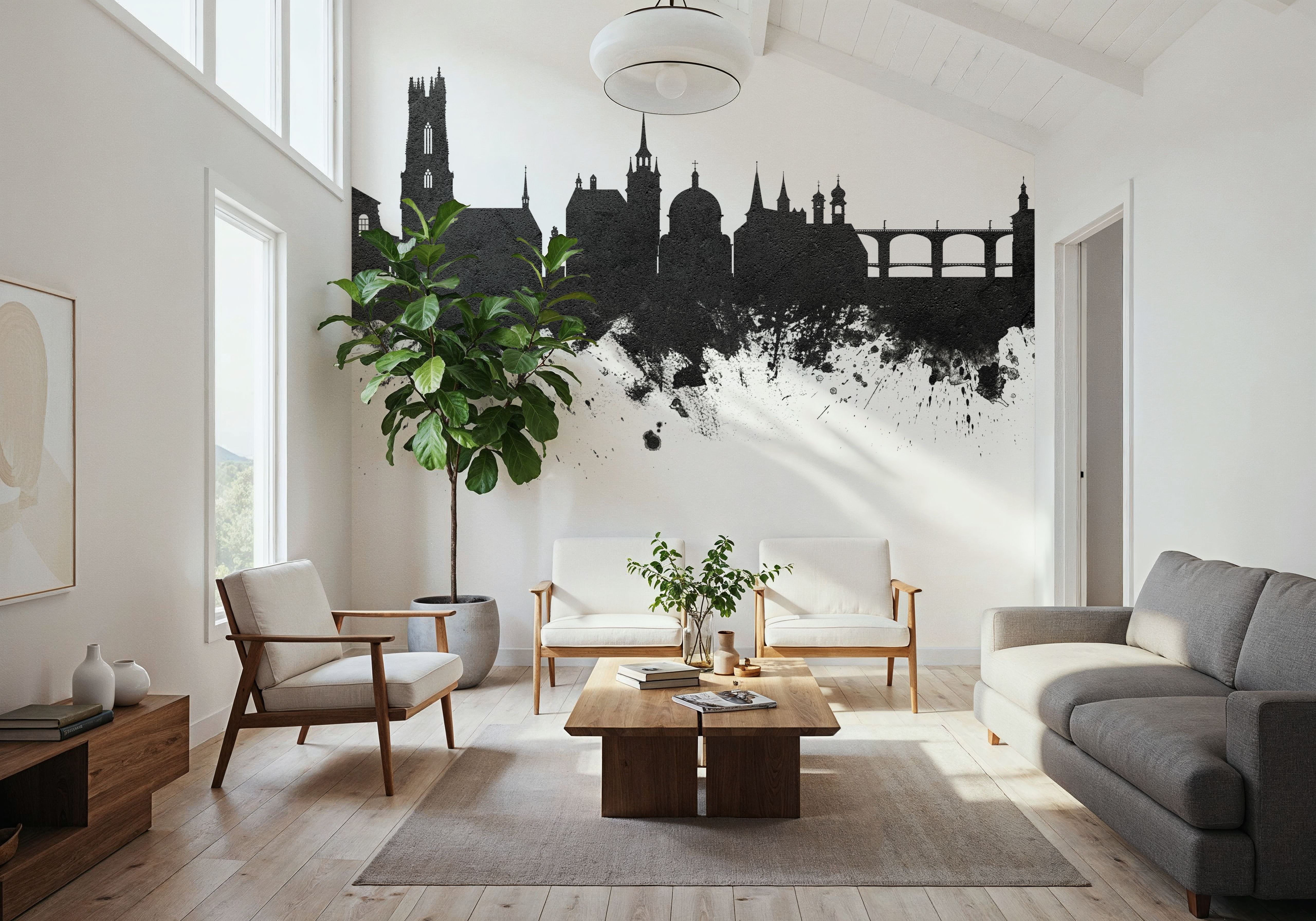 Fribourg Switzerland Skyline Black & White