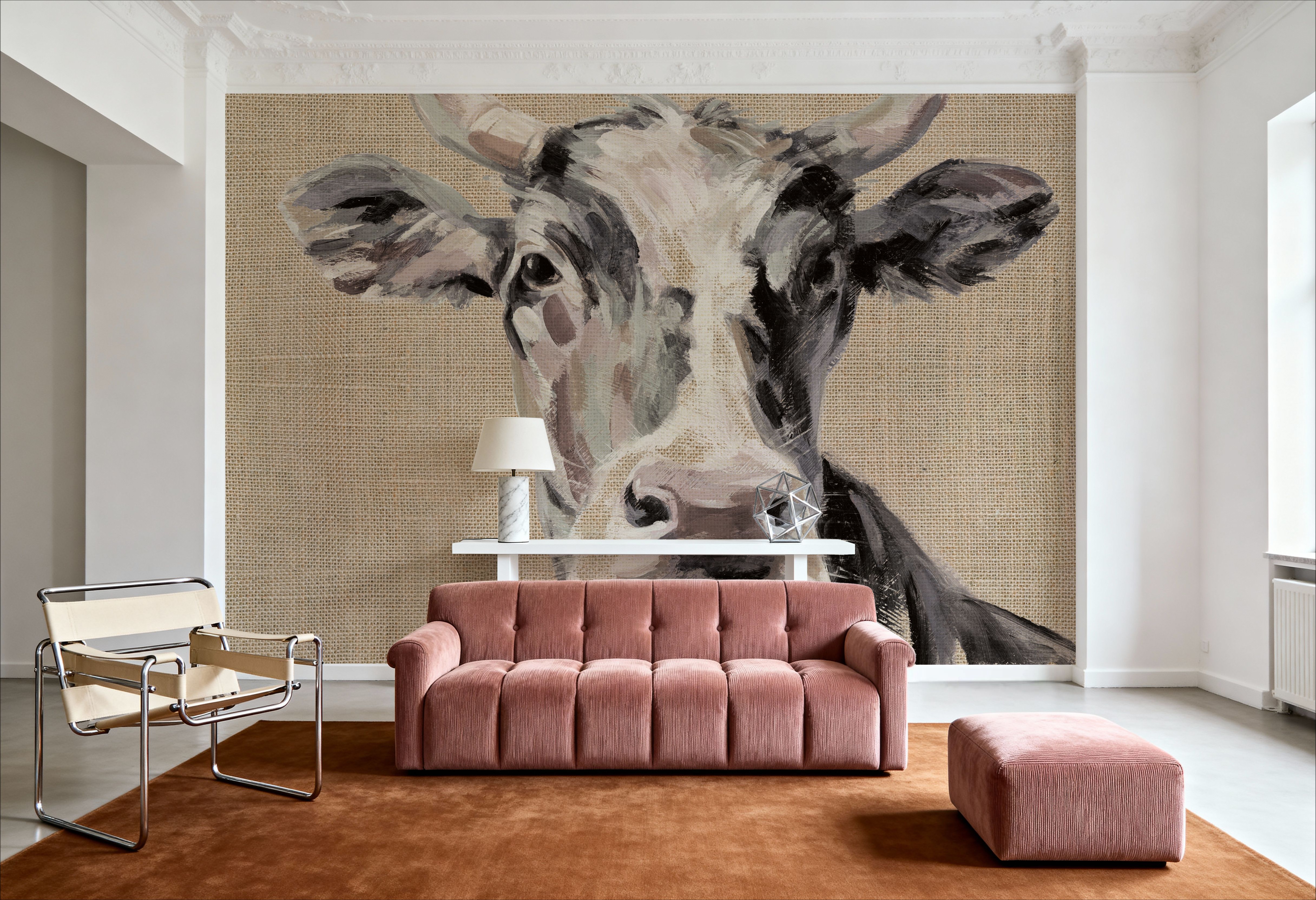 Expressionistic Cow II Neutral Burlap