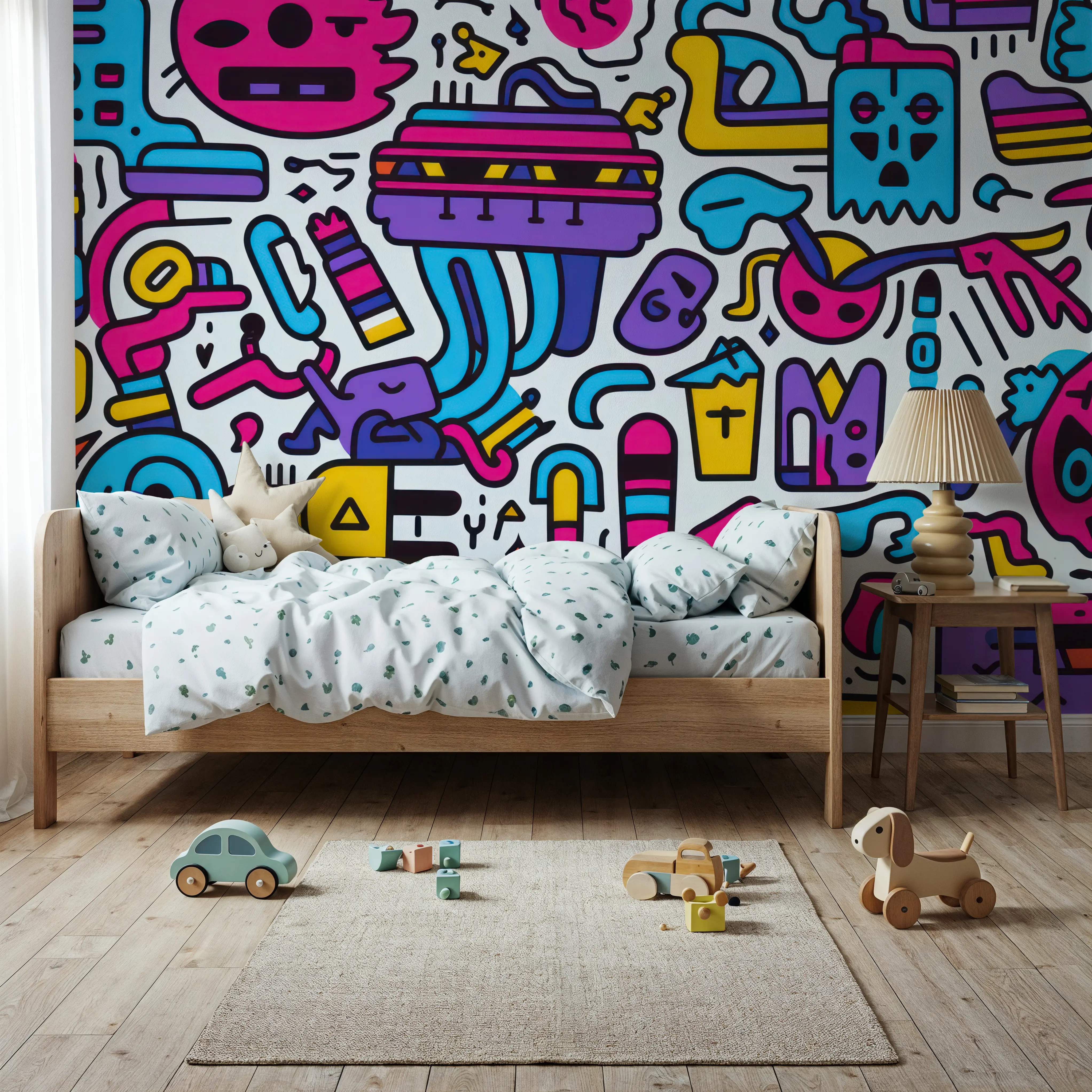 Papier Peint Panoramique - We Come In Peace - Graphiques Pop - Chambre - Wallism Belgique - Encollage au mur ou Autocollant