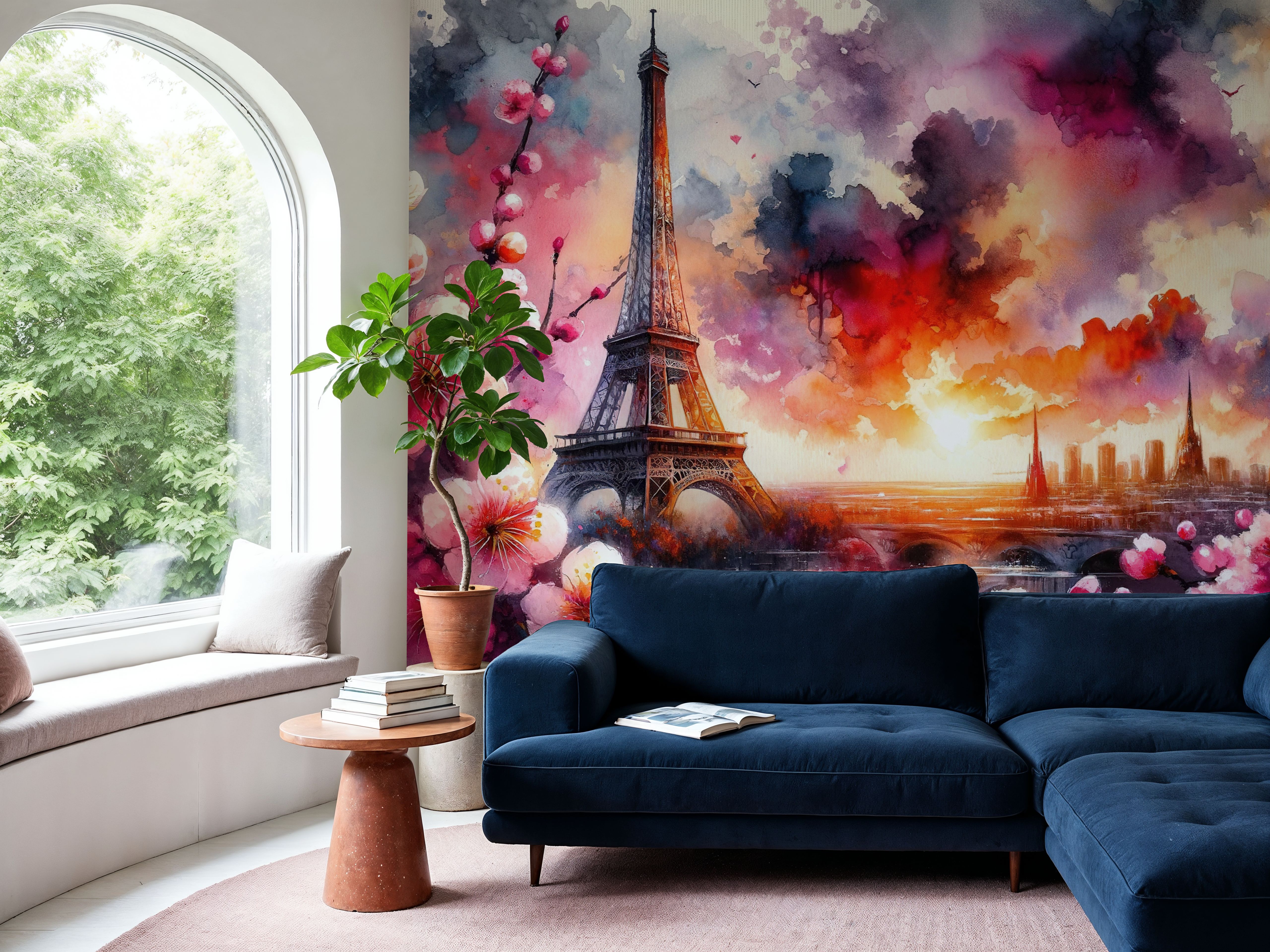 Watercolor Floral Paris Eiffel Tower