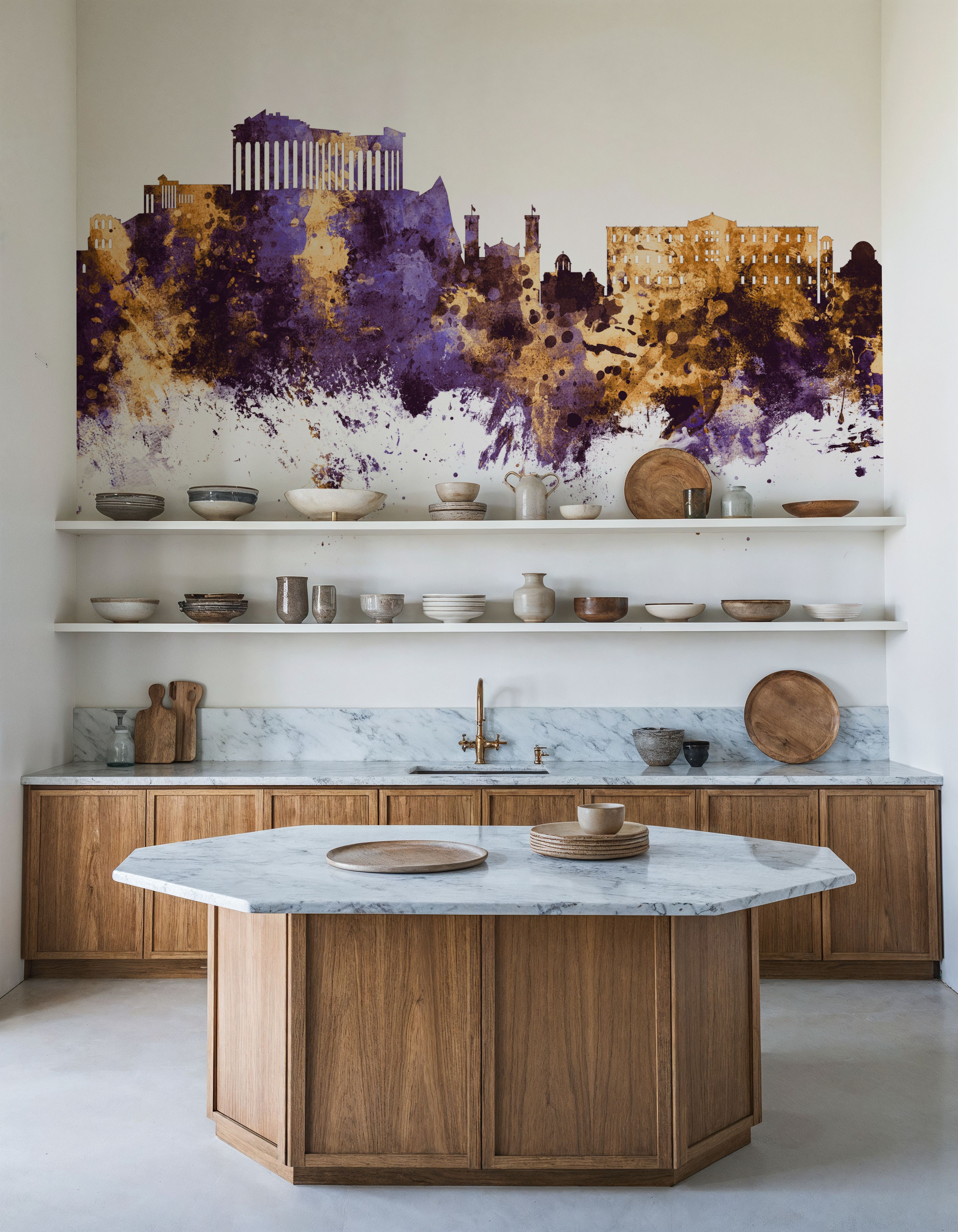 Athens Greece Skyline Purple & Gold