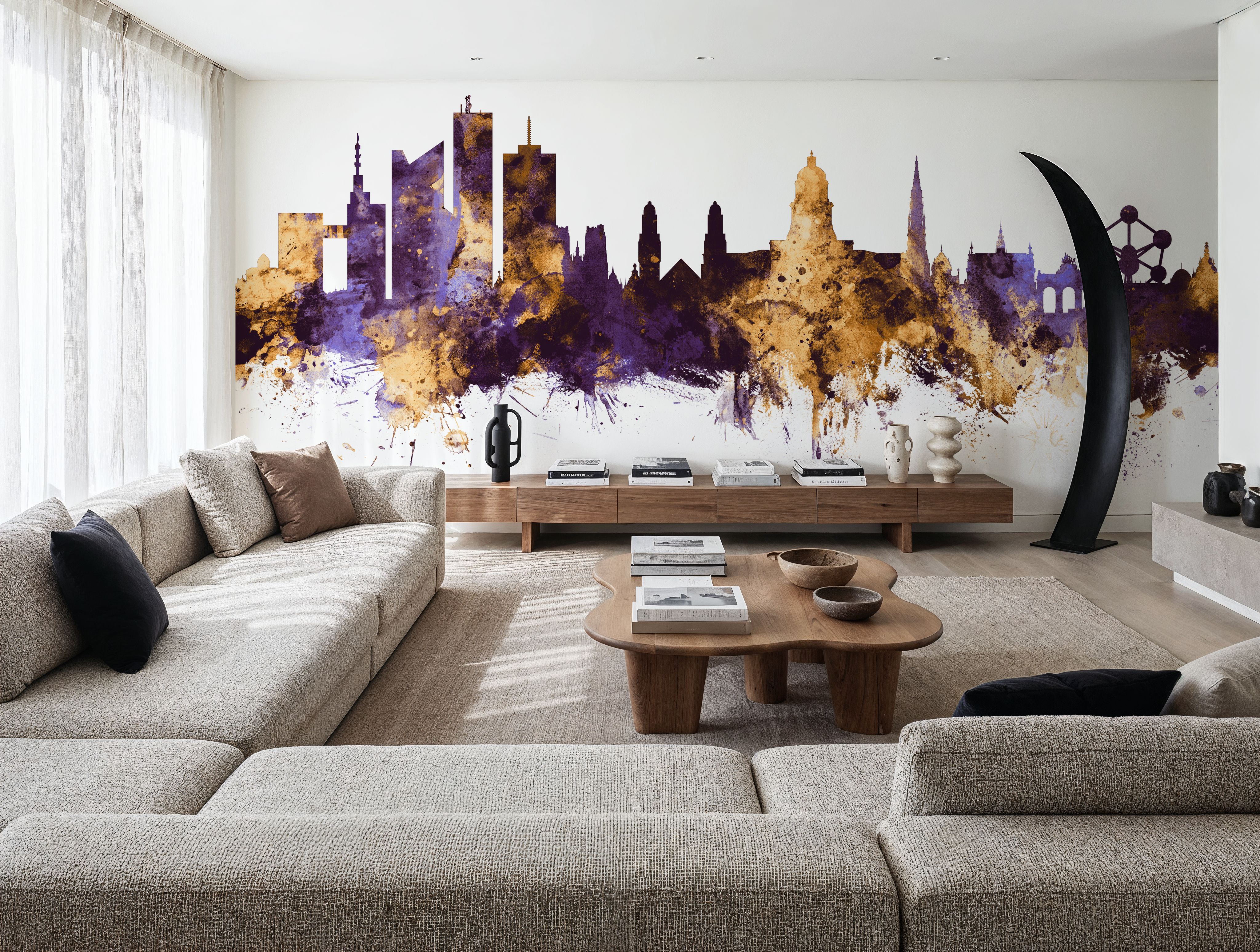 Brussels Belgium Skyline Purple & Gold