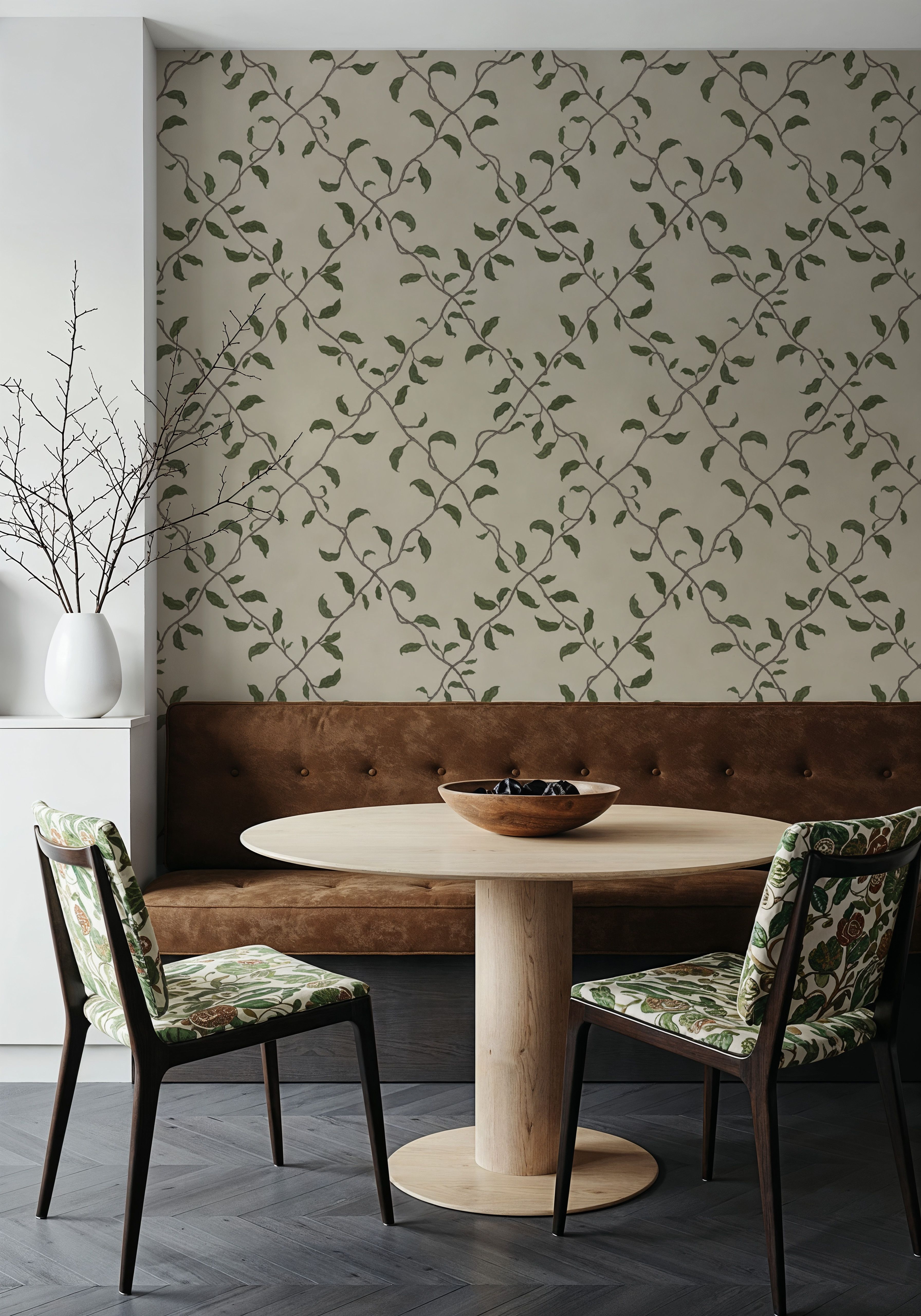 Emerald Trellis, Light Beige, Wallpaper