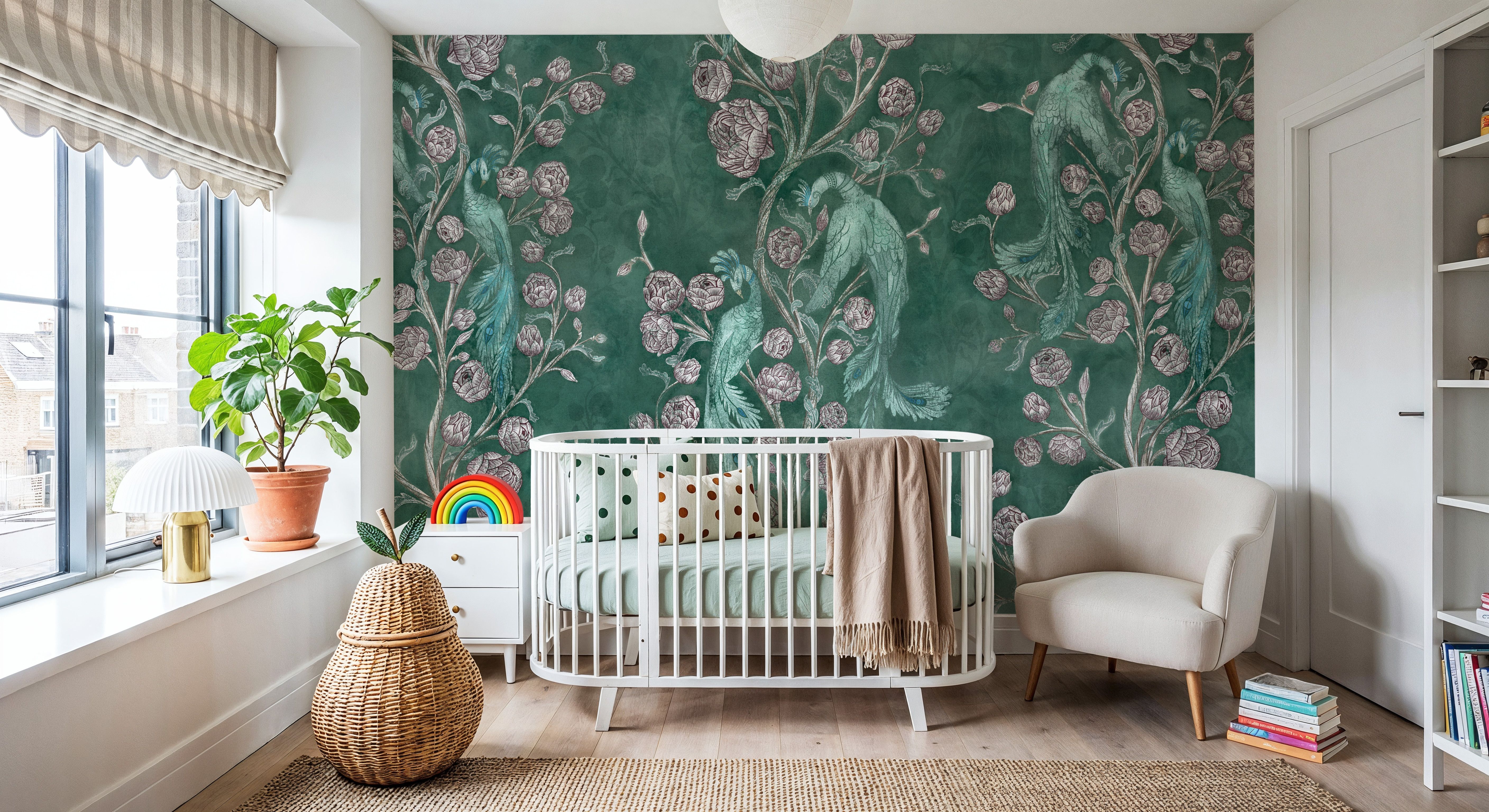 Peacock and Peony Chinoiserie Pale Green