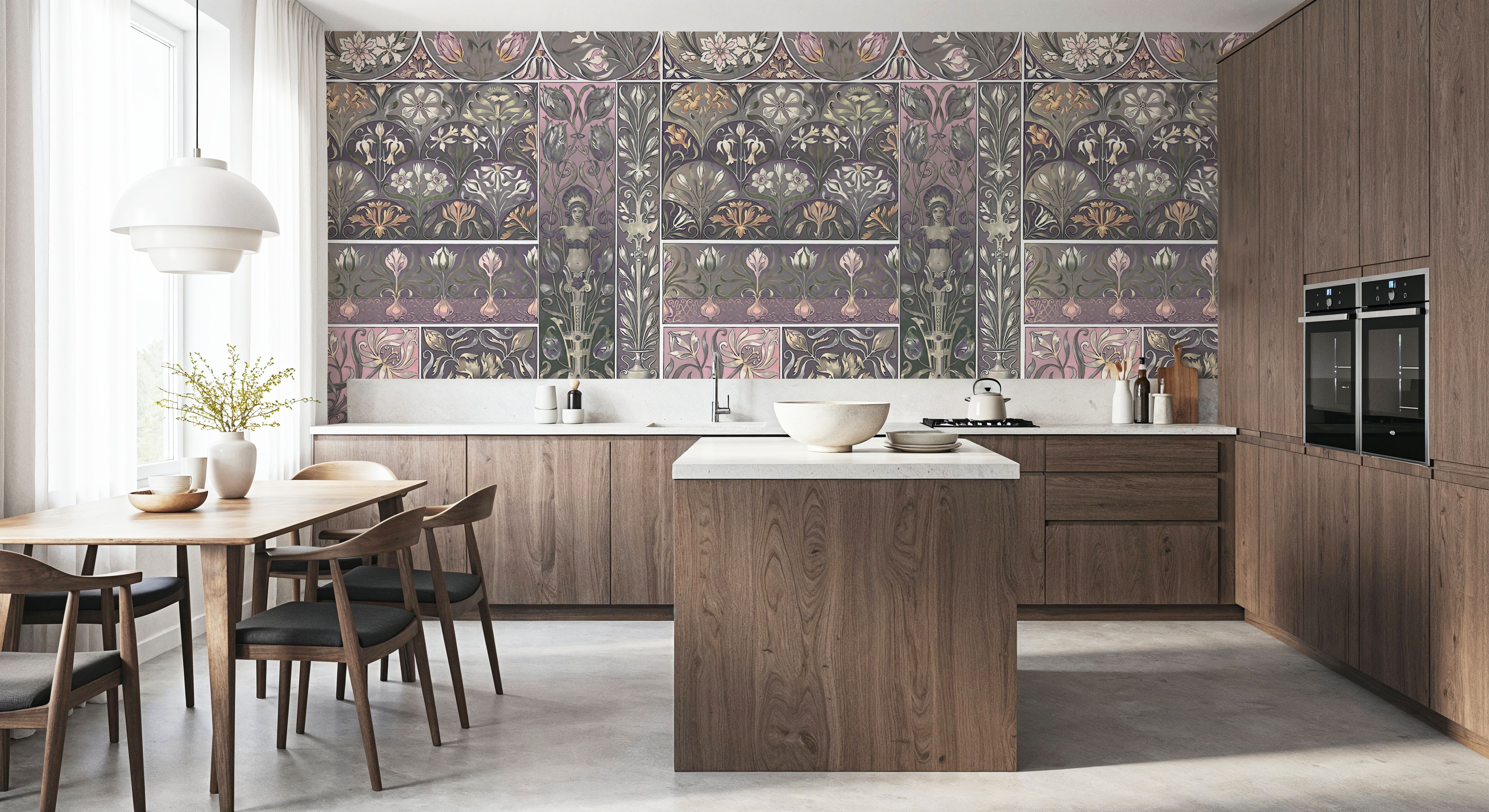 Art Deco Floral Wall Pink