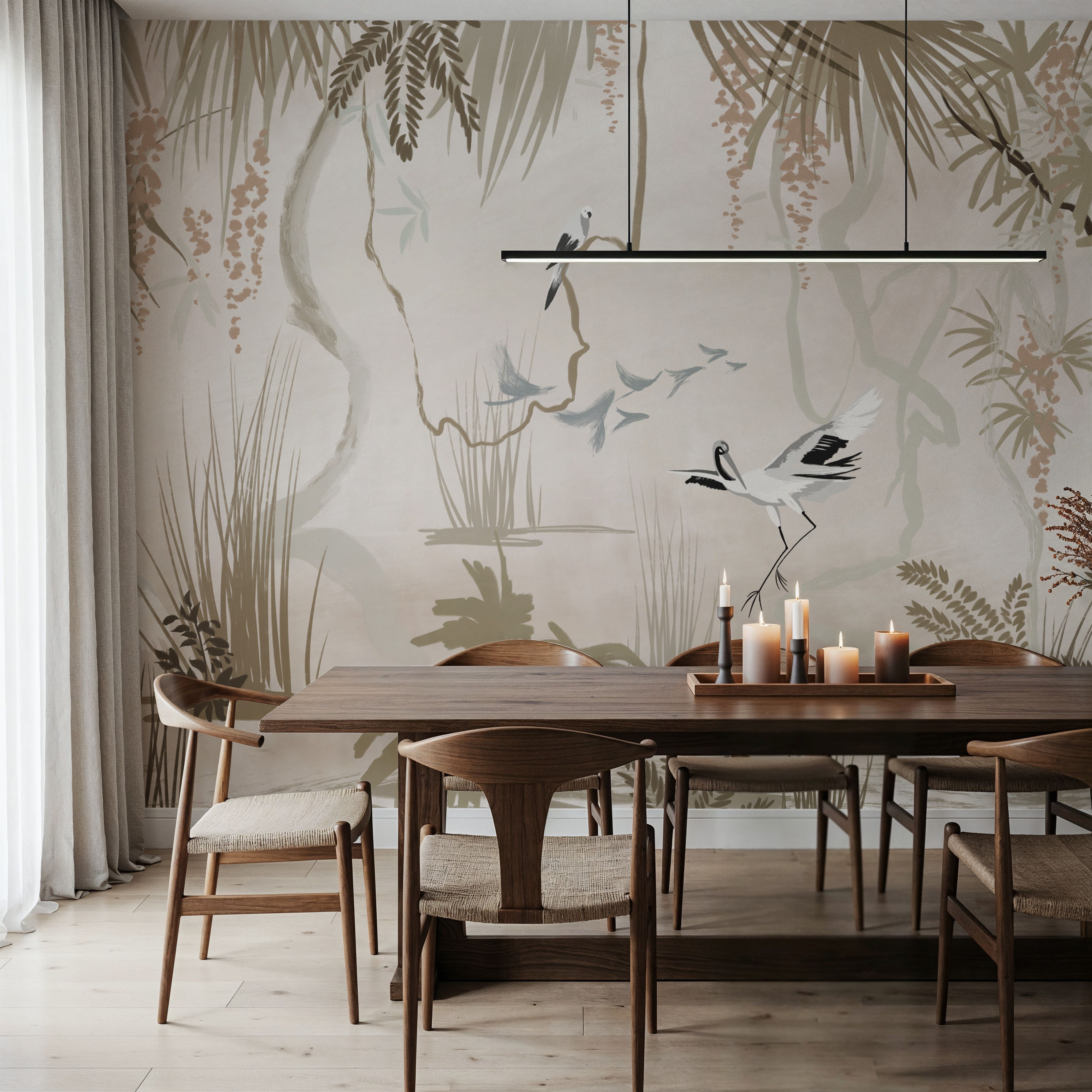 Painted Herons Scenery, Beige