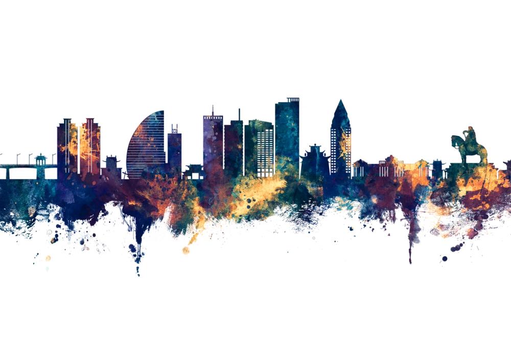 Ulaanbaatar Mongolia Skyline Blue & Bronze