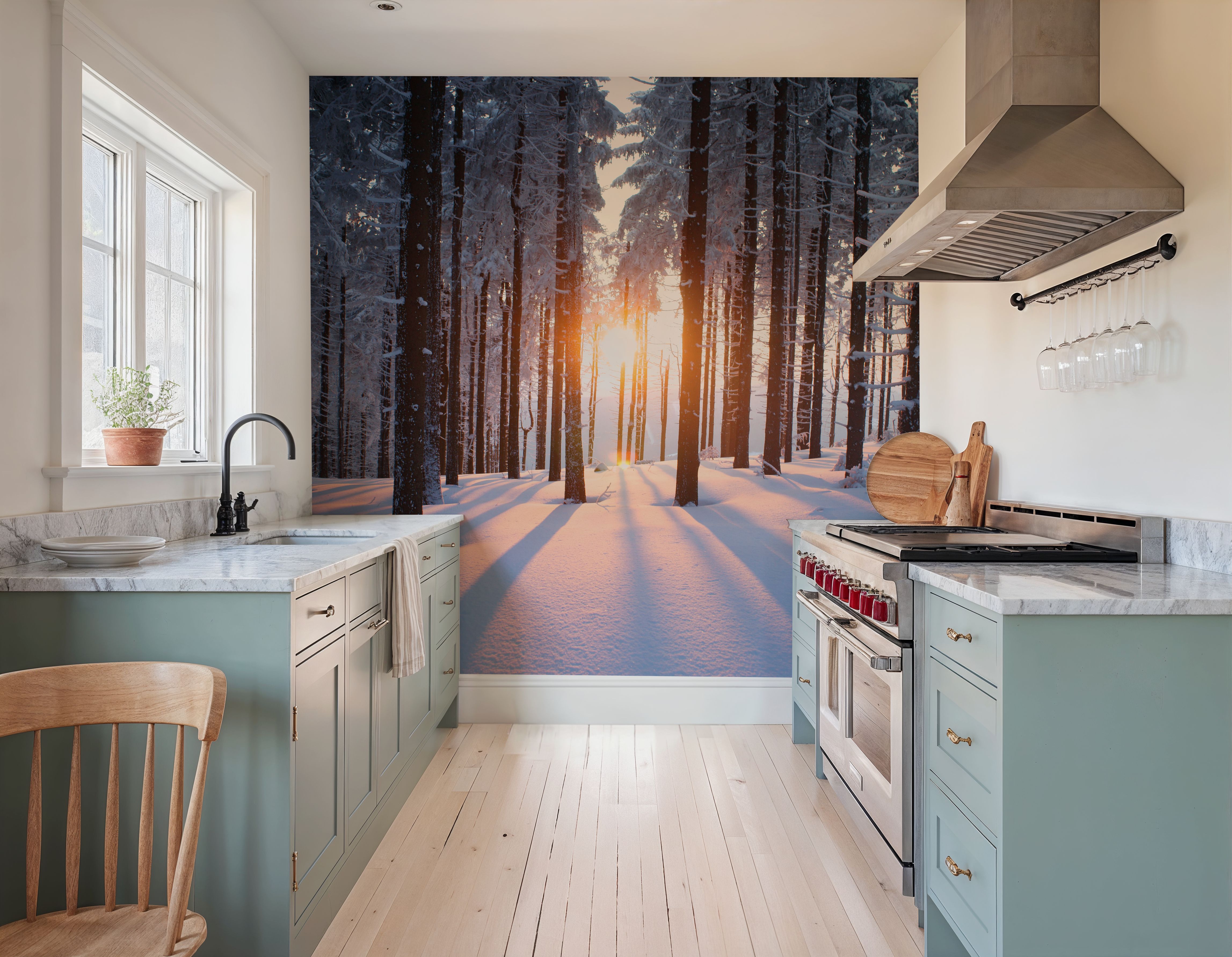 Snowy Woods at Sunset