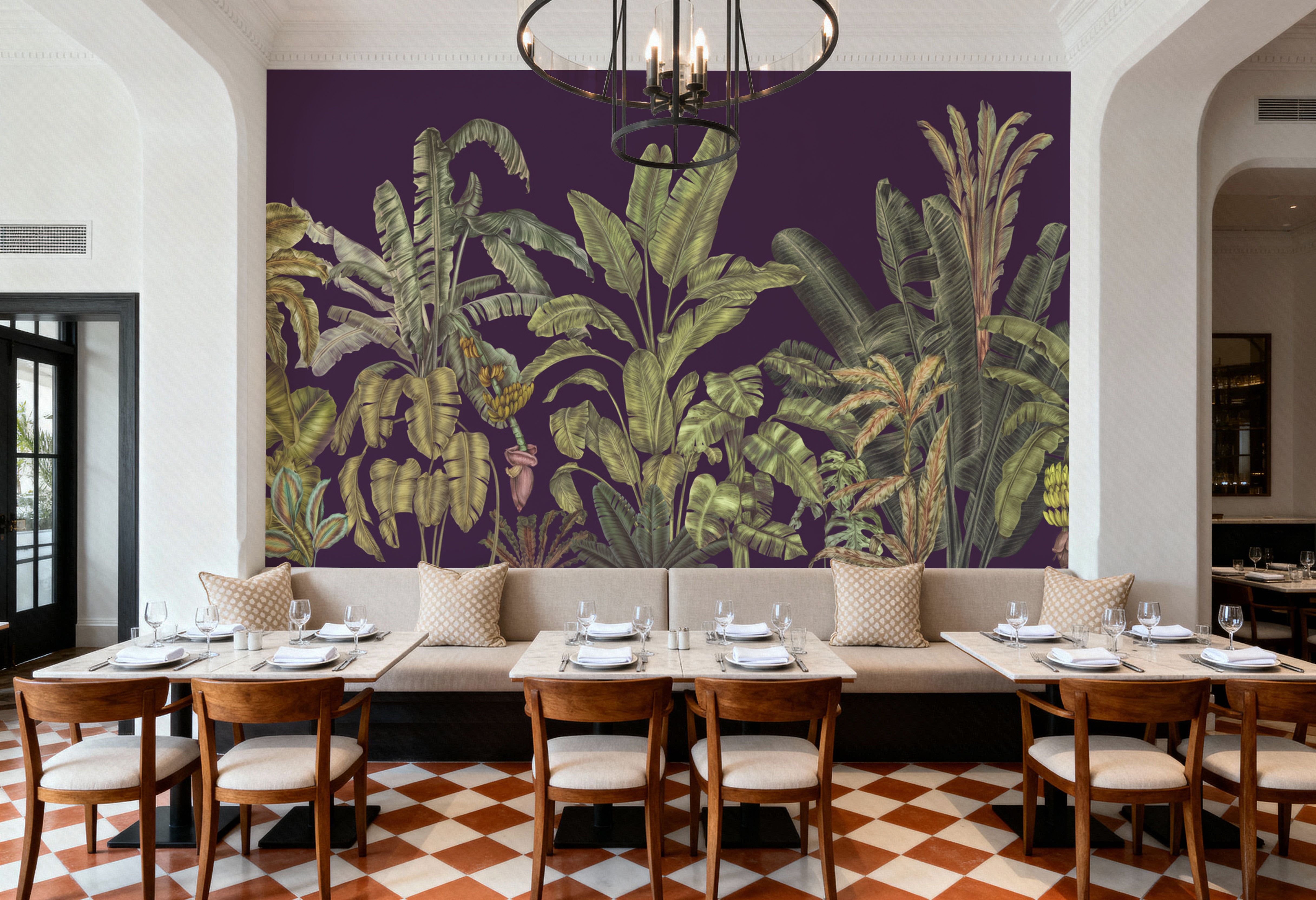 Madagascar Foliage, Plum, Wallpaper