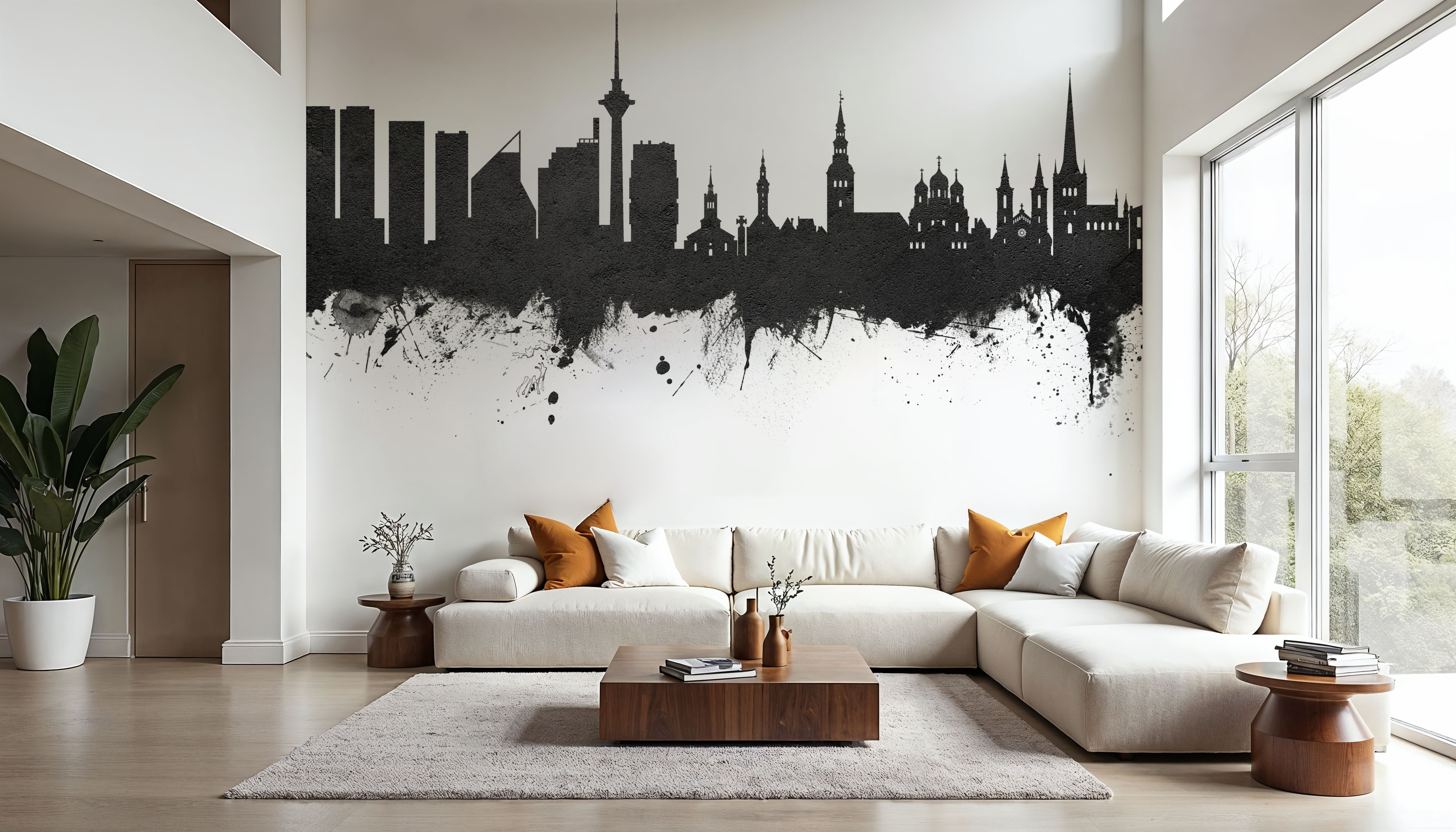 Tallinn Estonia Skyline Black & White, Behang