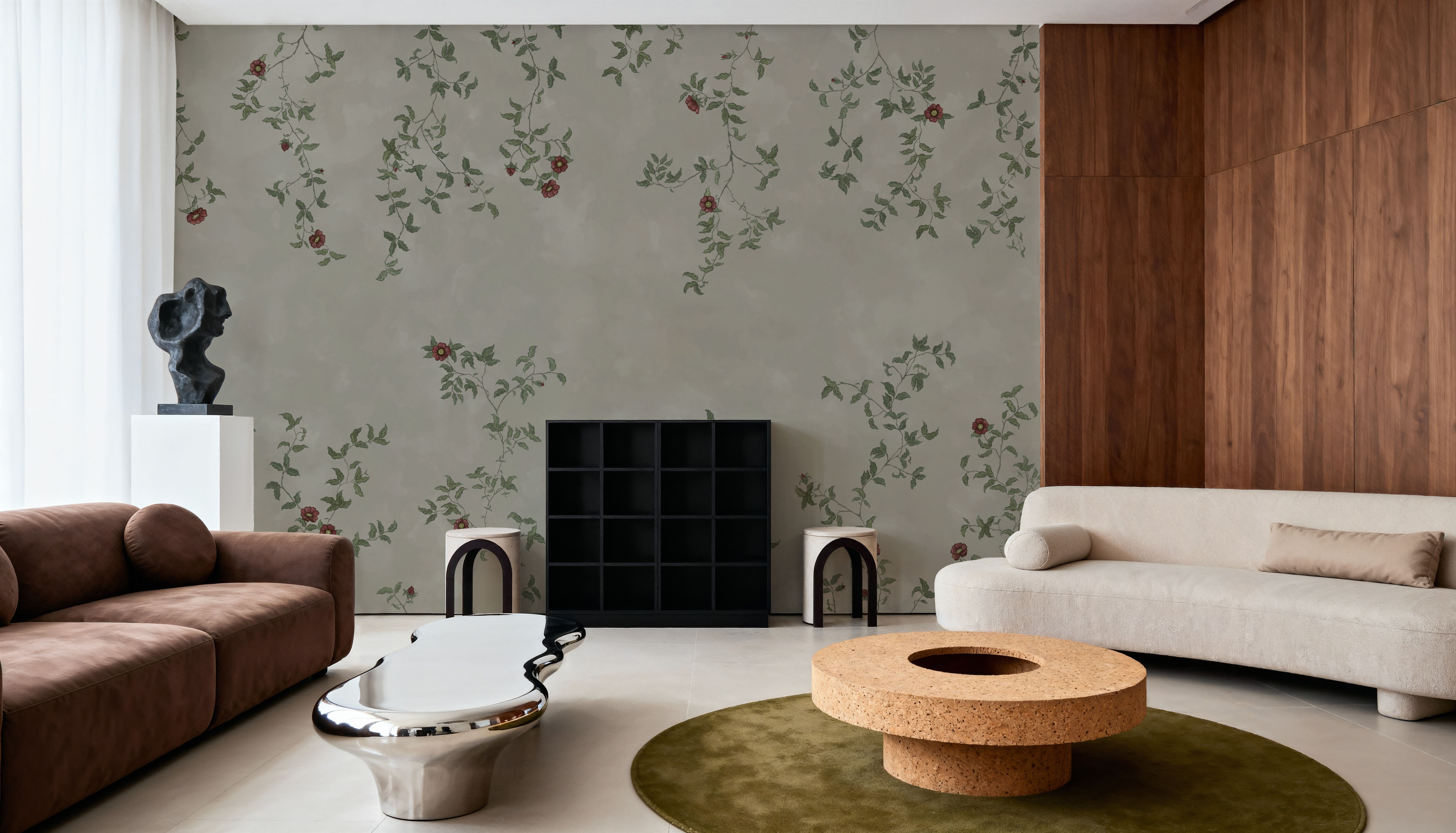 Rambling Rose, Garnet on Greige