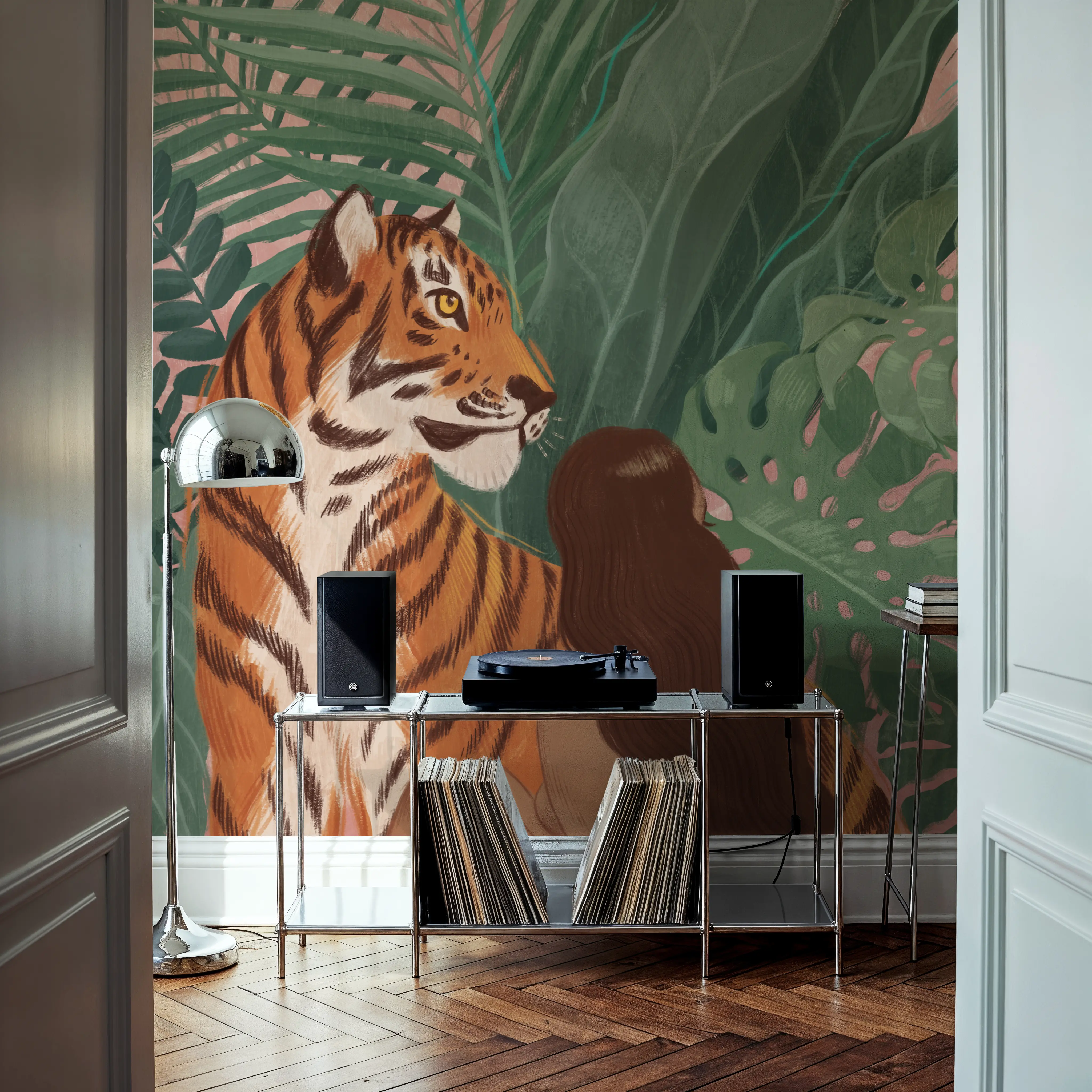 Wall Mural - Little Cat - Contemporary Forest mural wallpaper - Green - Living room - Wallism UK - Peel & Stick or Paste-the-Wall