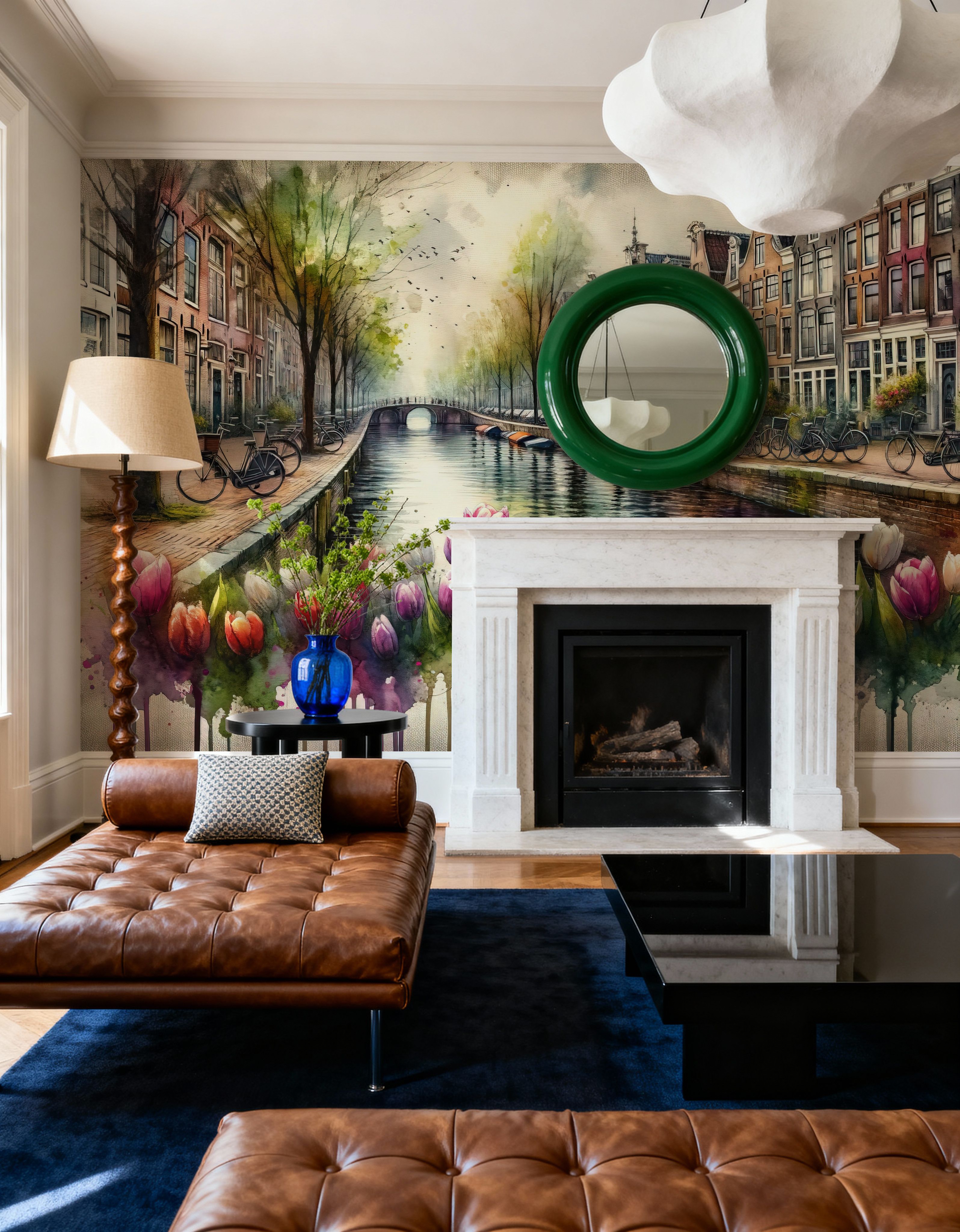 Watercolor Canal Scene Dutch Houses