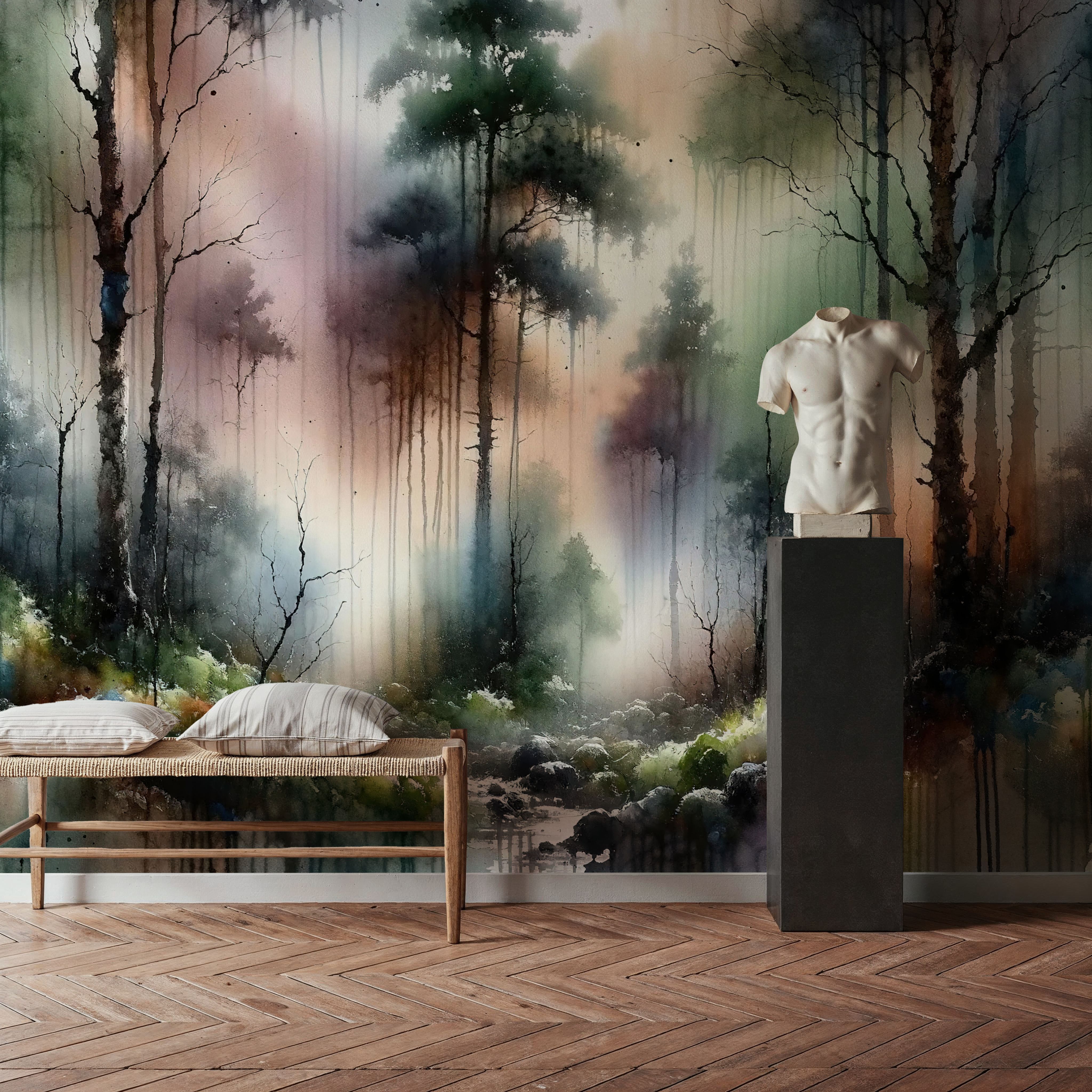 Mysterious Forest Enveloped in Thick Fog