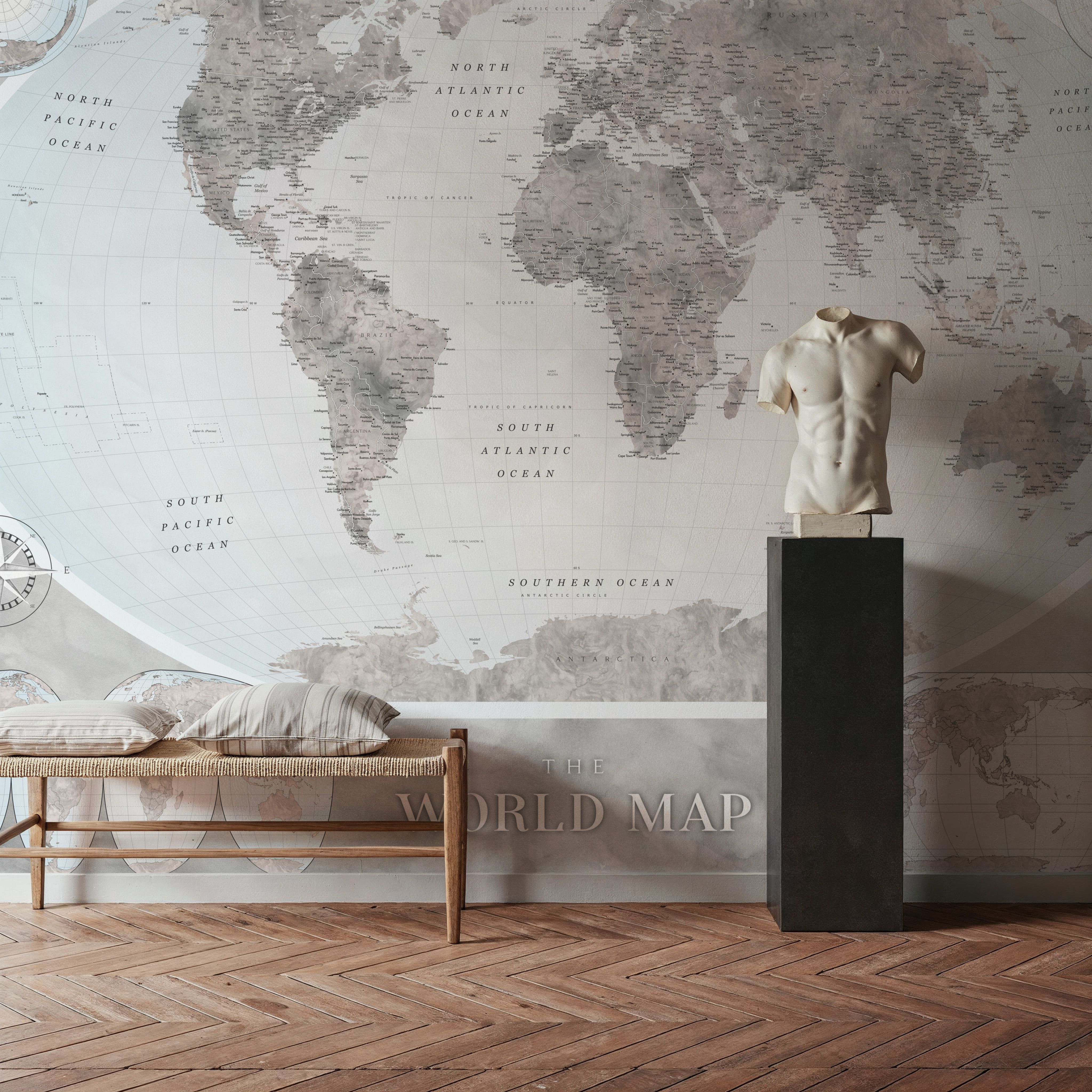 World Map Atlas Gray