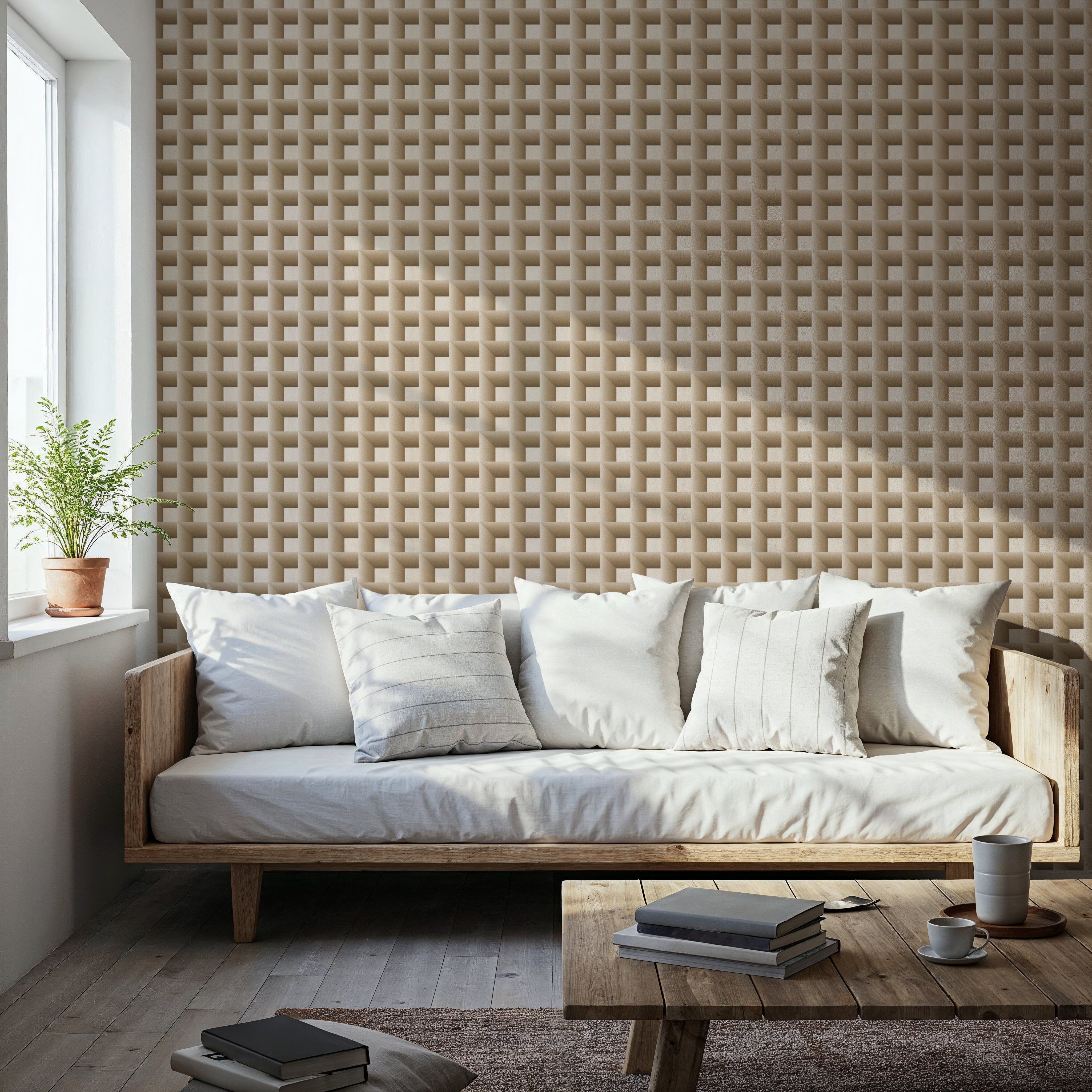 Decorative Cubes, Beige, Papel pintado