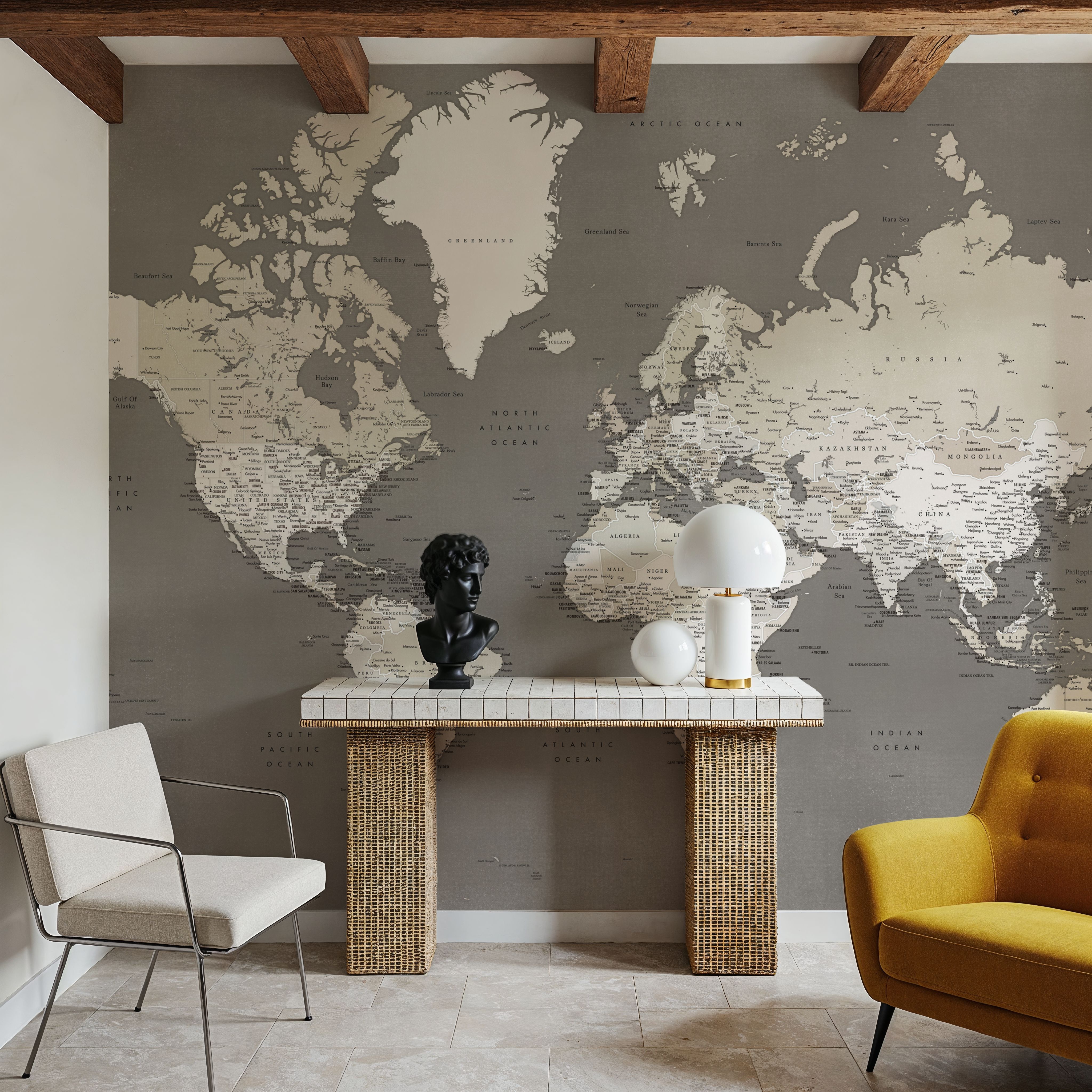 World Map Cities - Earthy